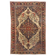 Late 19th Century Distressed Persian Mohtashem Kashan Rug with Modern Style