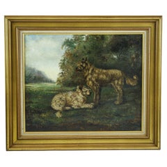 Antique Late 19th Century Dogs Oil on Canvas