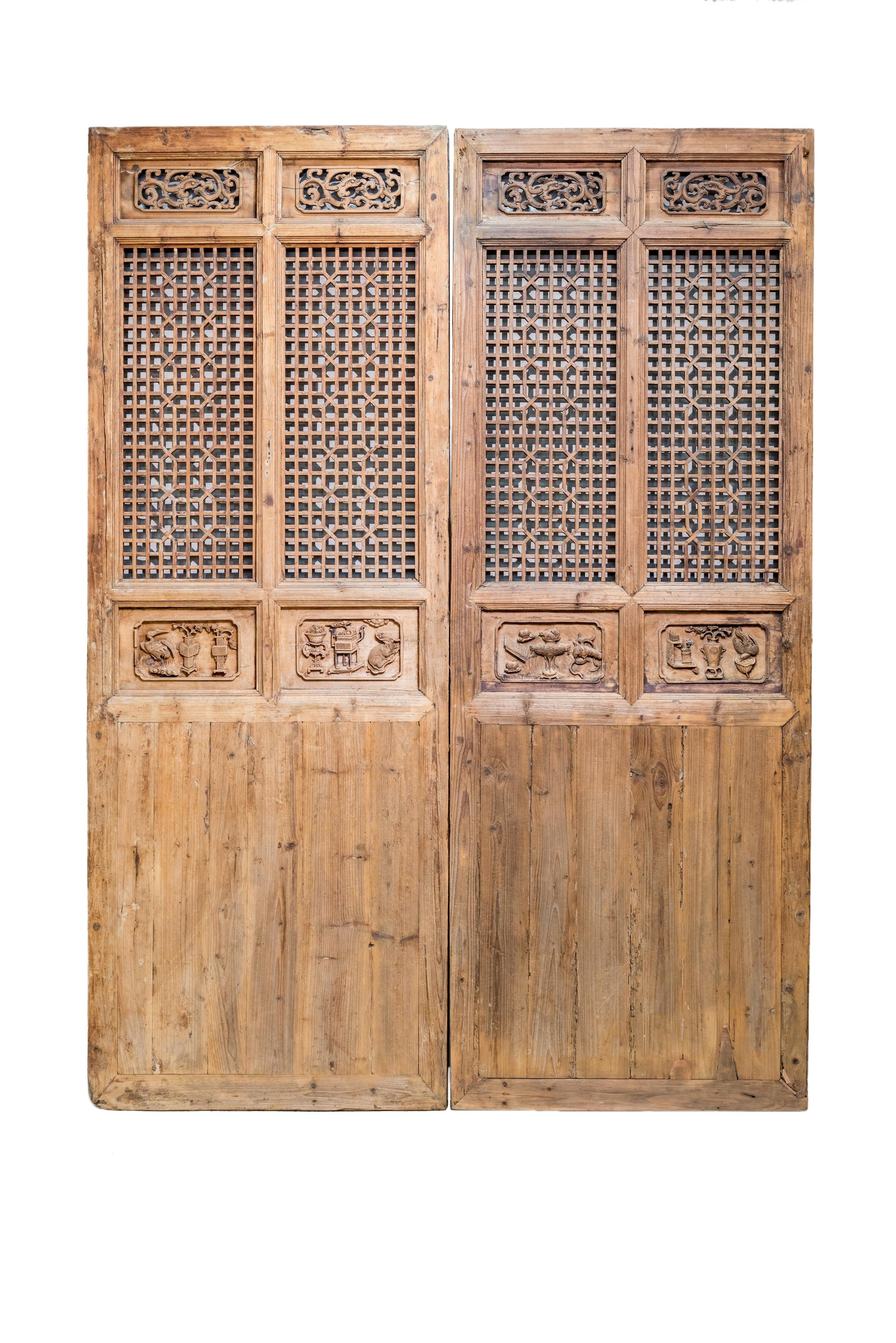 Qing Late 19th Century Door Panels with Carving and Latticework For Sale
