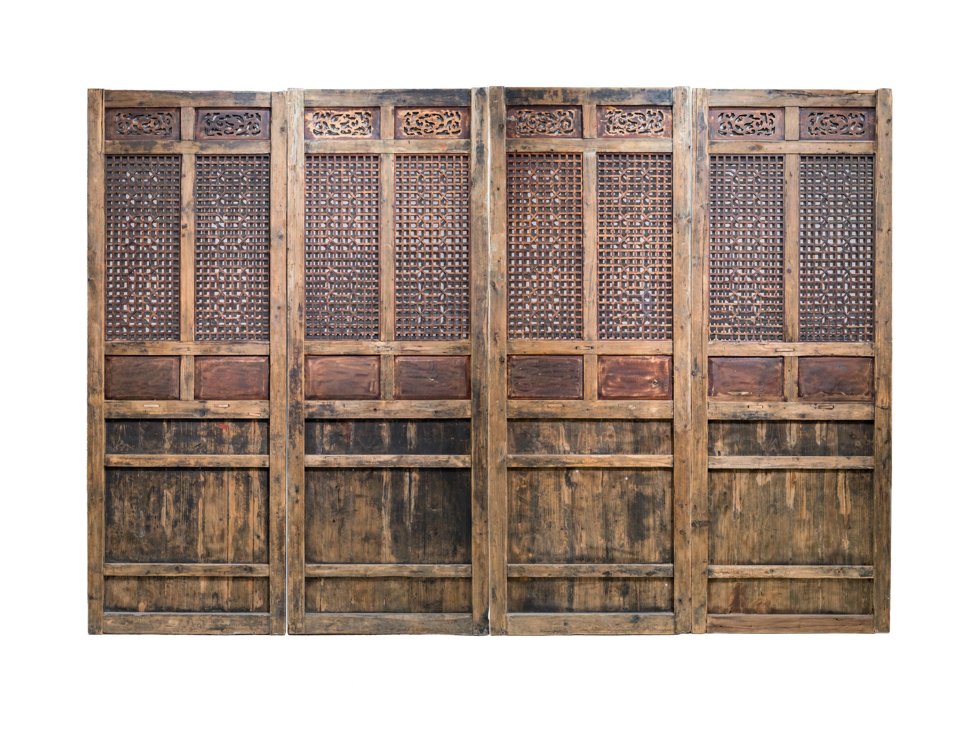 Chinese Late 19th Century Door Panels with Carving and Latticework For Sale