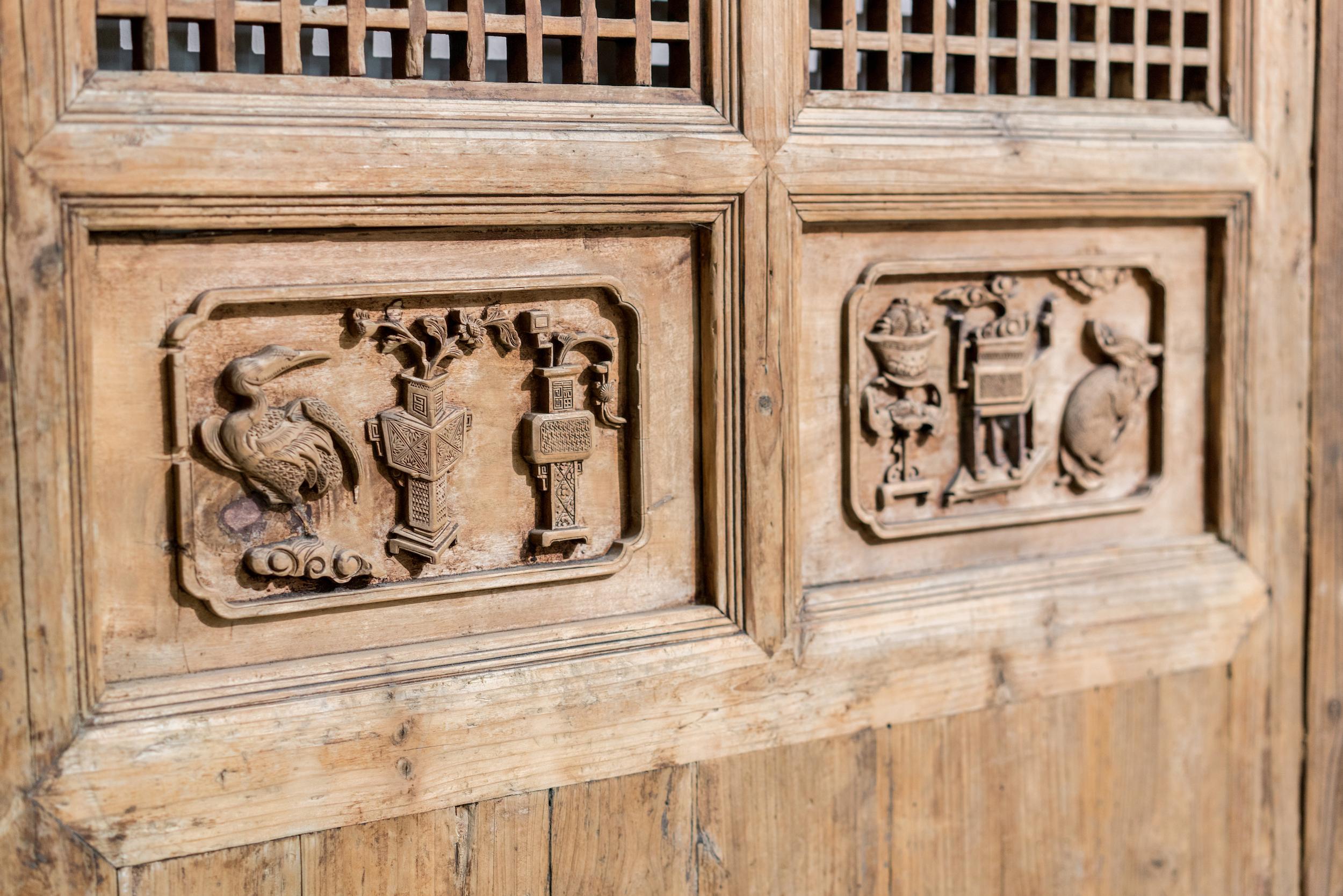 Woodwork Late 19th Century Door Panels with Carving and Latticework For Sale