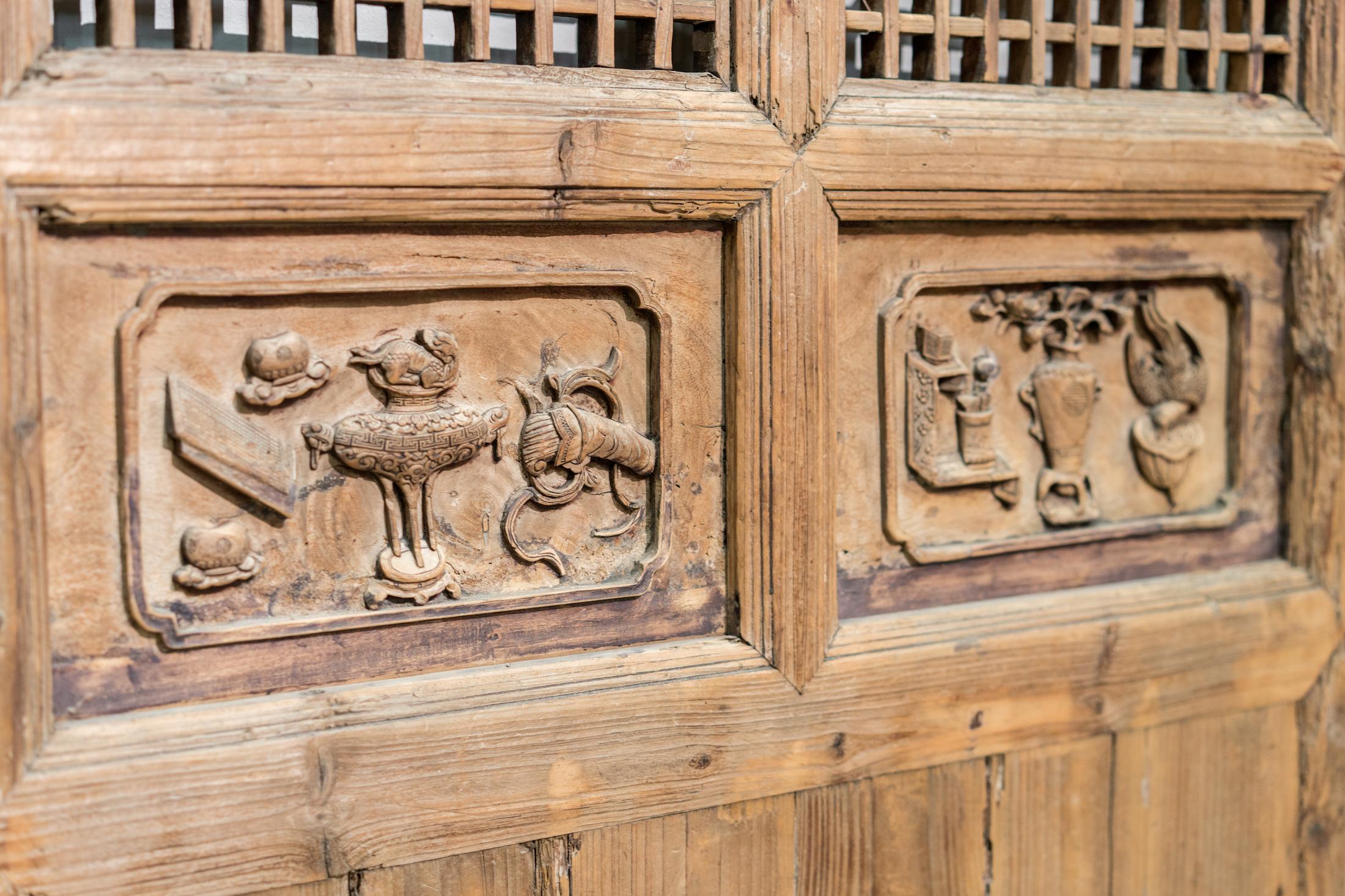 Late 19th Century Door Panels with Carving and Latticework For Sale 1