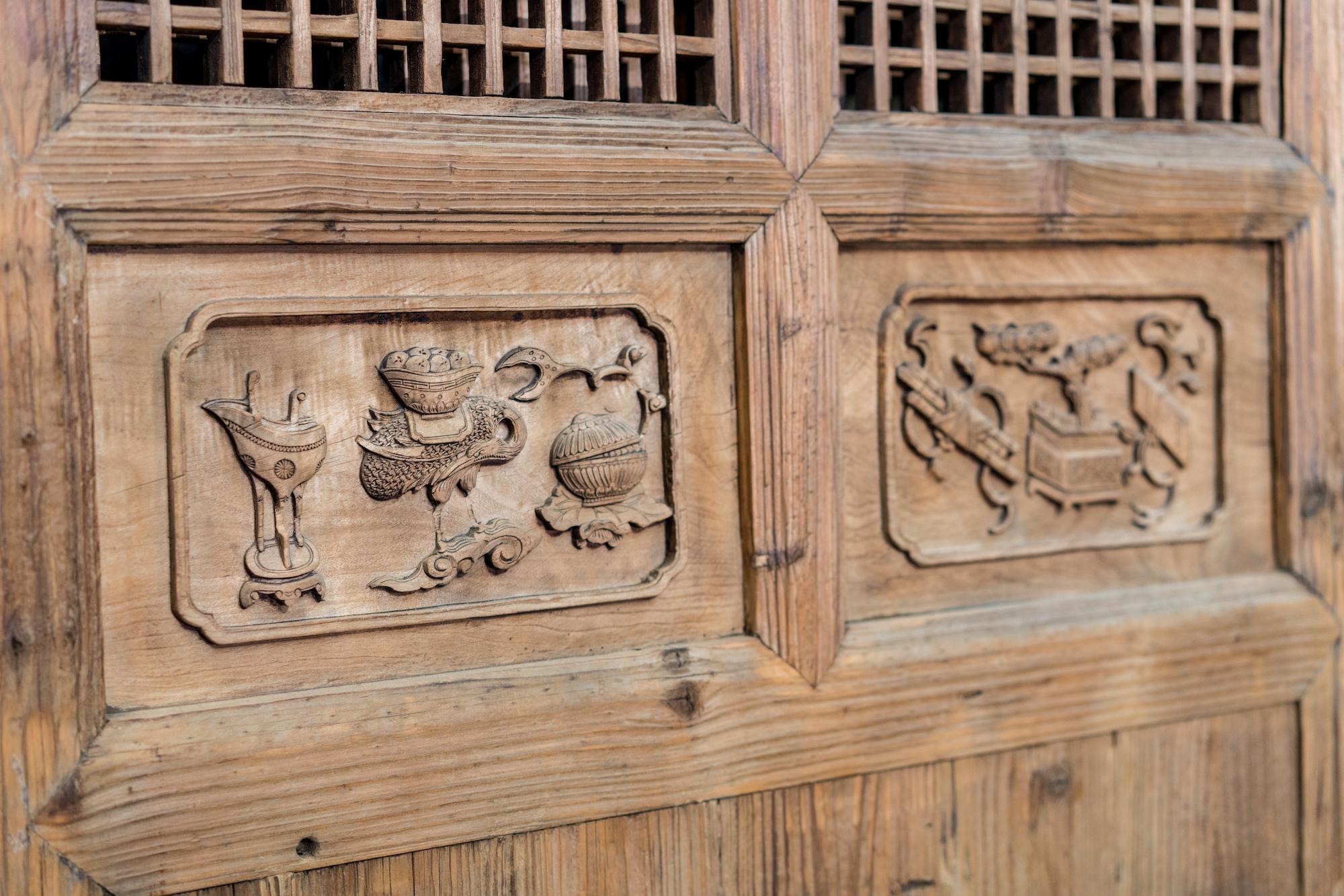 Early 20th Century Late 19th Century Door Panels with Carving and Latticework For Sale