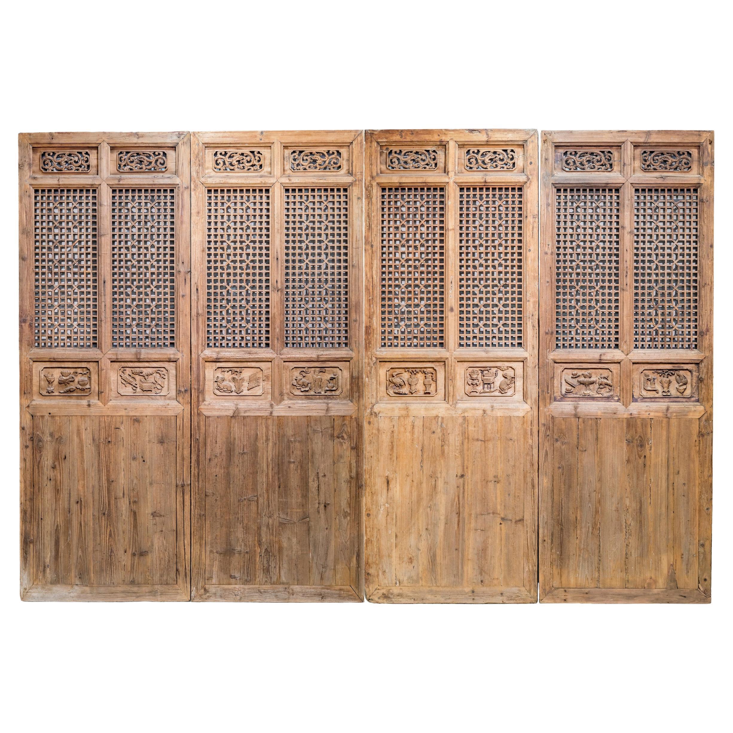 Late 19th Century Door Panels with Carving and Latticework For Sale