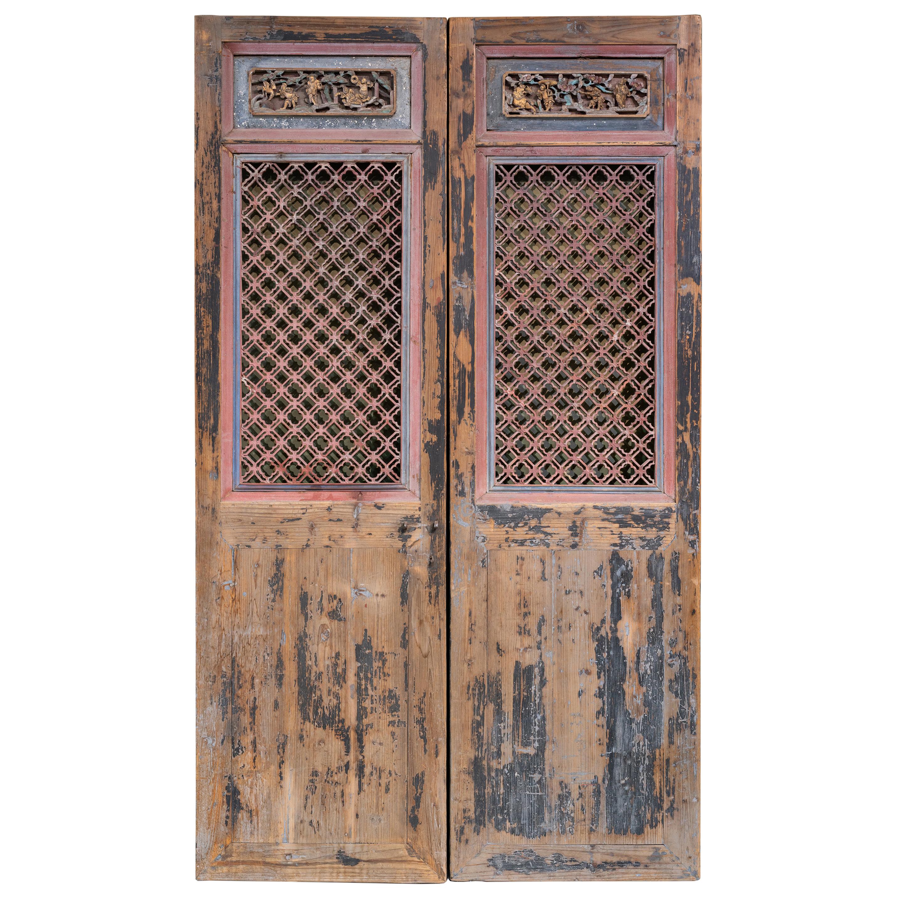 Late 19th Century Door Panels with Carvings and Lattice Patterns