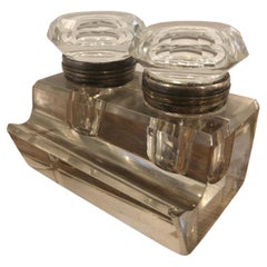 Late 19th Century Double Crystal Inkwell with Pen Tray, England, 1880