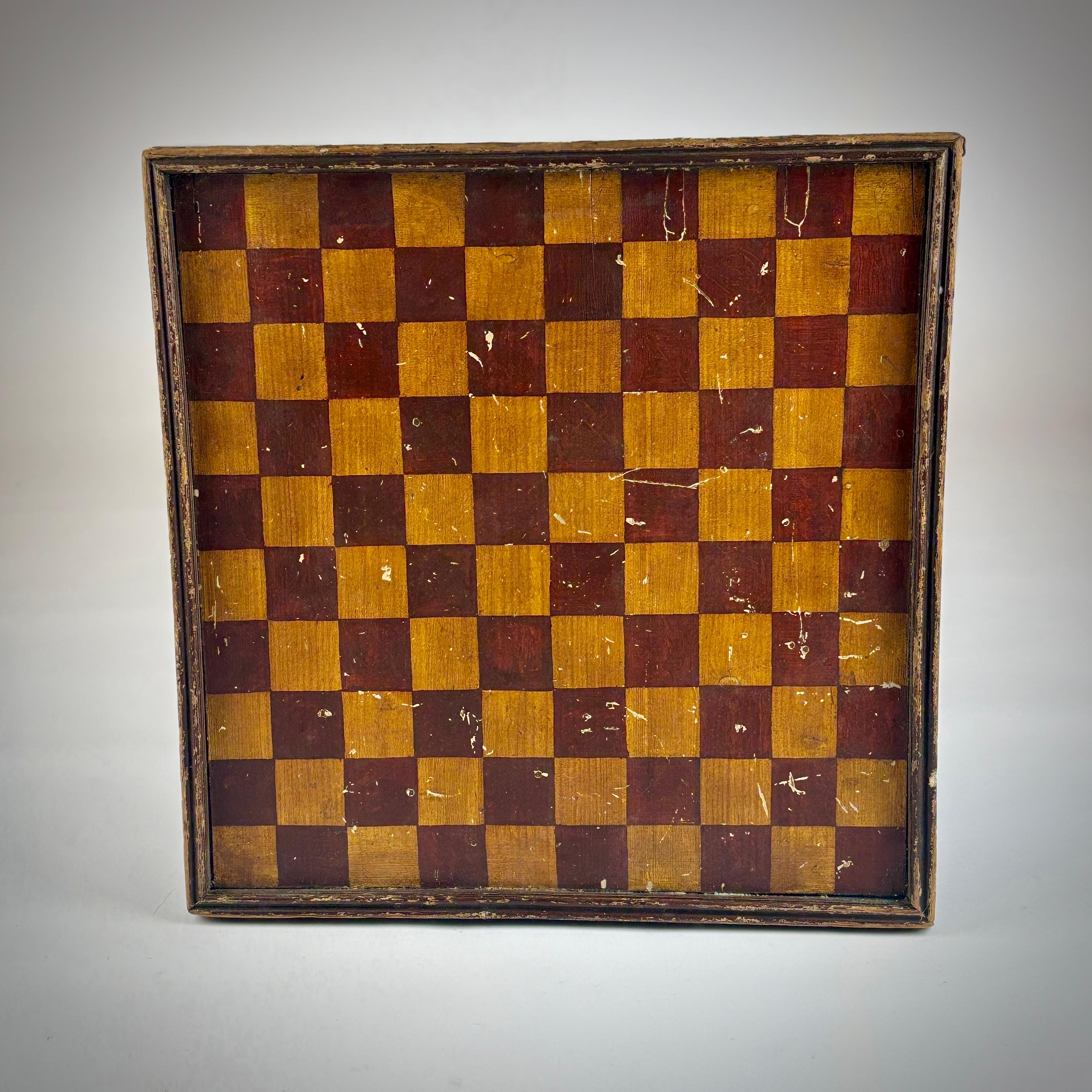 Spätes 19. Jahrhundert Gemaltes Spielbrett. Doppelseitig, alters- und gebrauchsgerechter Zustand. Niederlande, ca. 1880.
