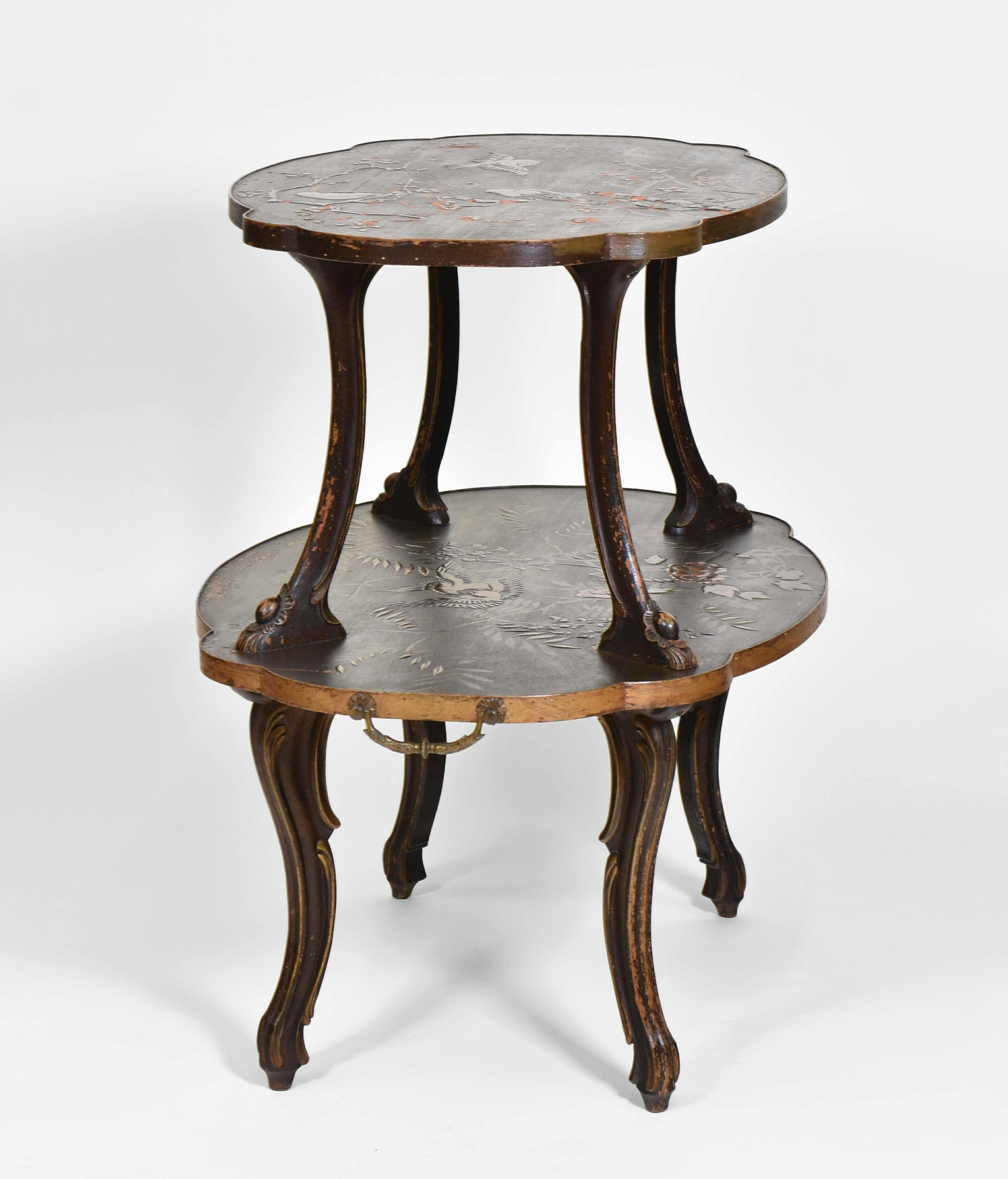 Chinoiserie Late 19th Century Dutch Black & Gilt Japanned Low Etagere For Sale