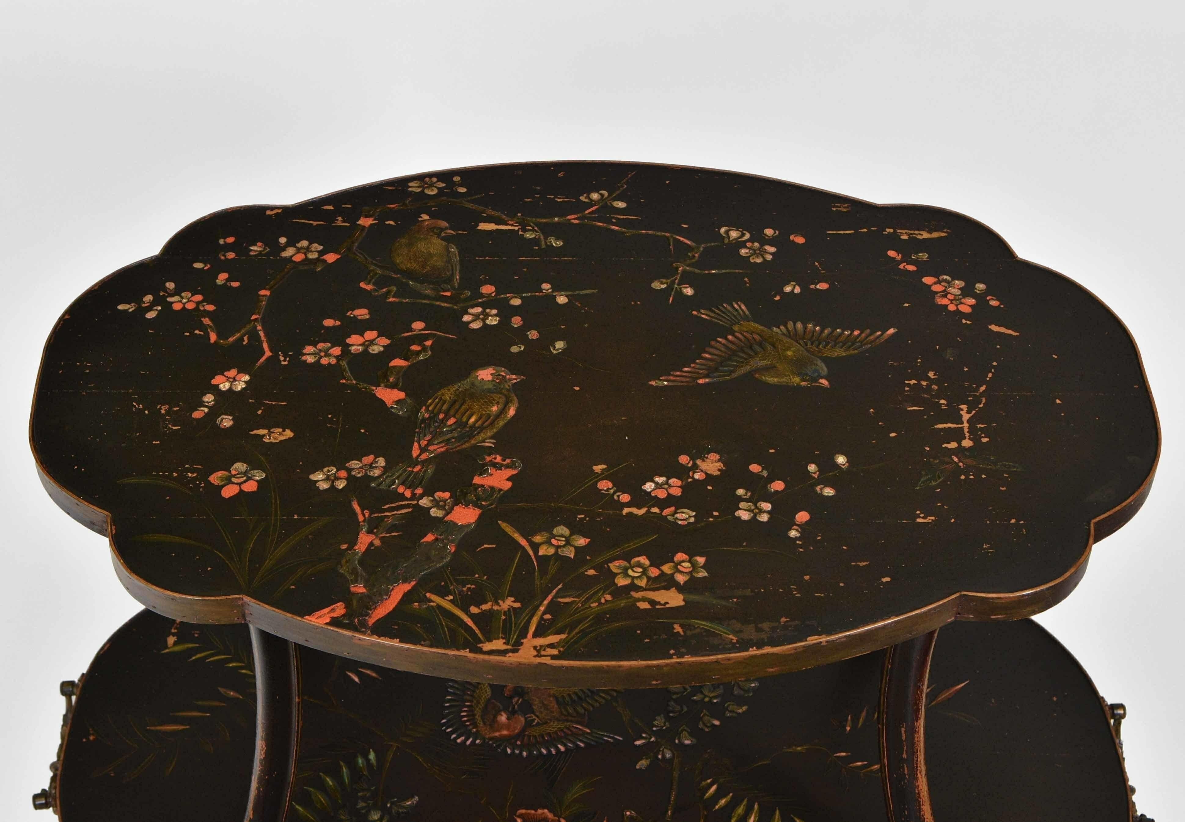 Late 19th Century Dutch Black & Gilt Japanned Low Etagere In Fair Condition For Sale In Norwich, GB