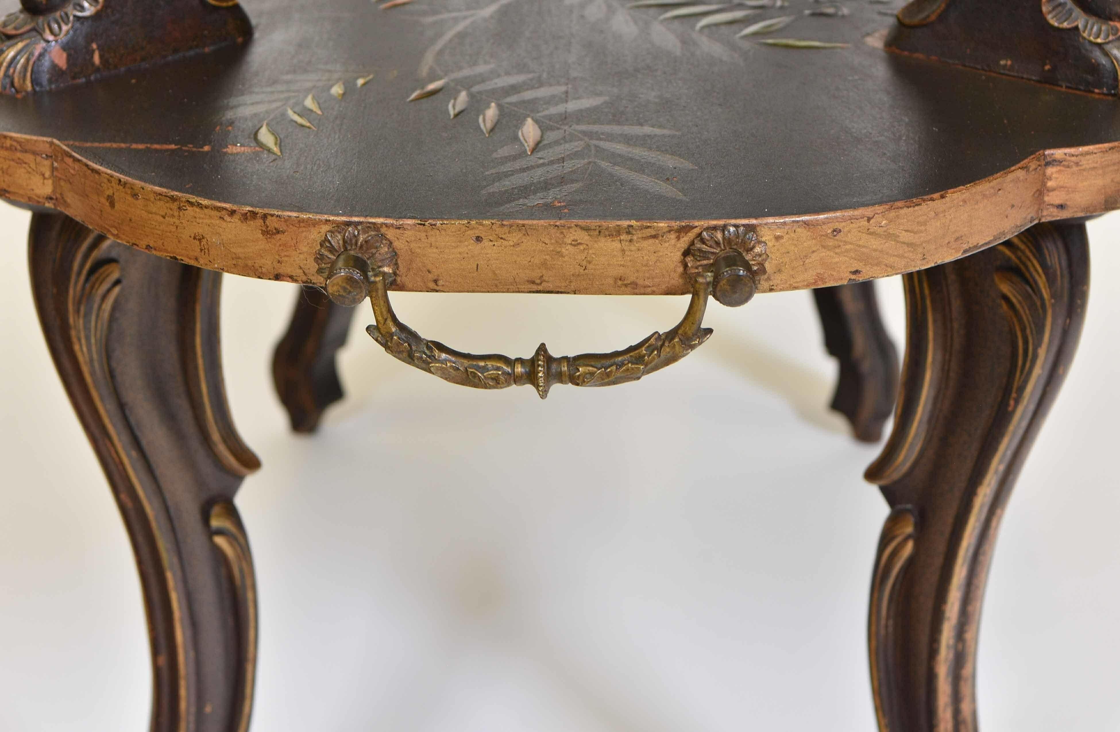 Beech Late 19th Century Dutch Black & Gilt Japanned Low Etagere For Sale