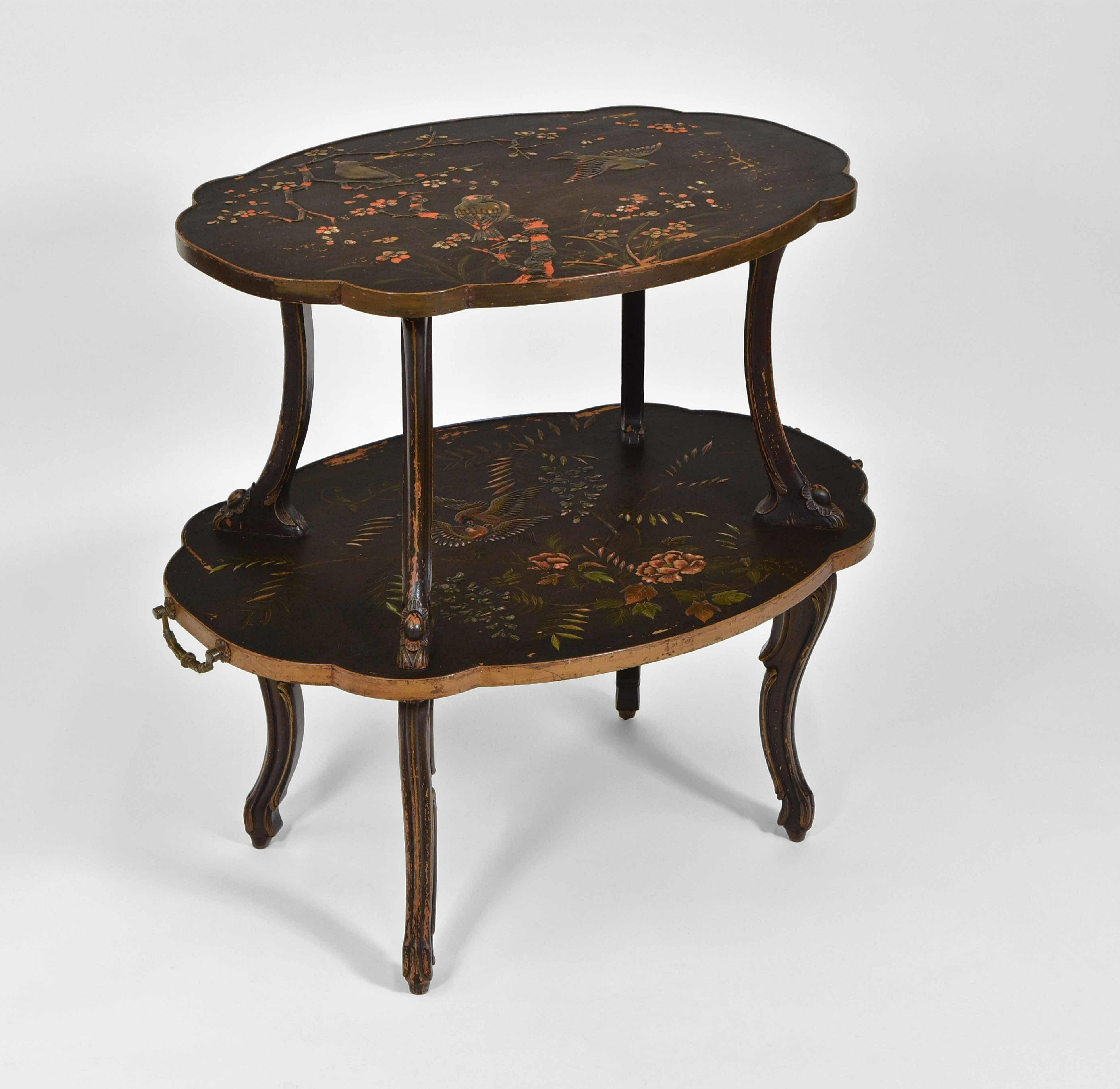 Late 19th Century Dutch Black & Gilt Japanned Low Etagere For Sale 1