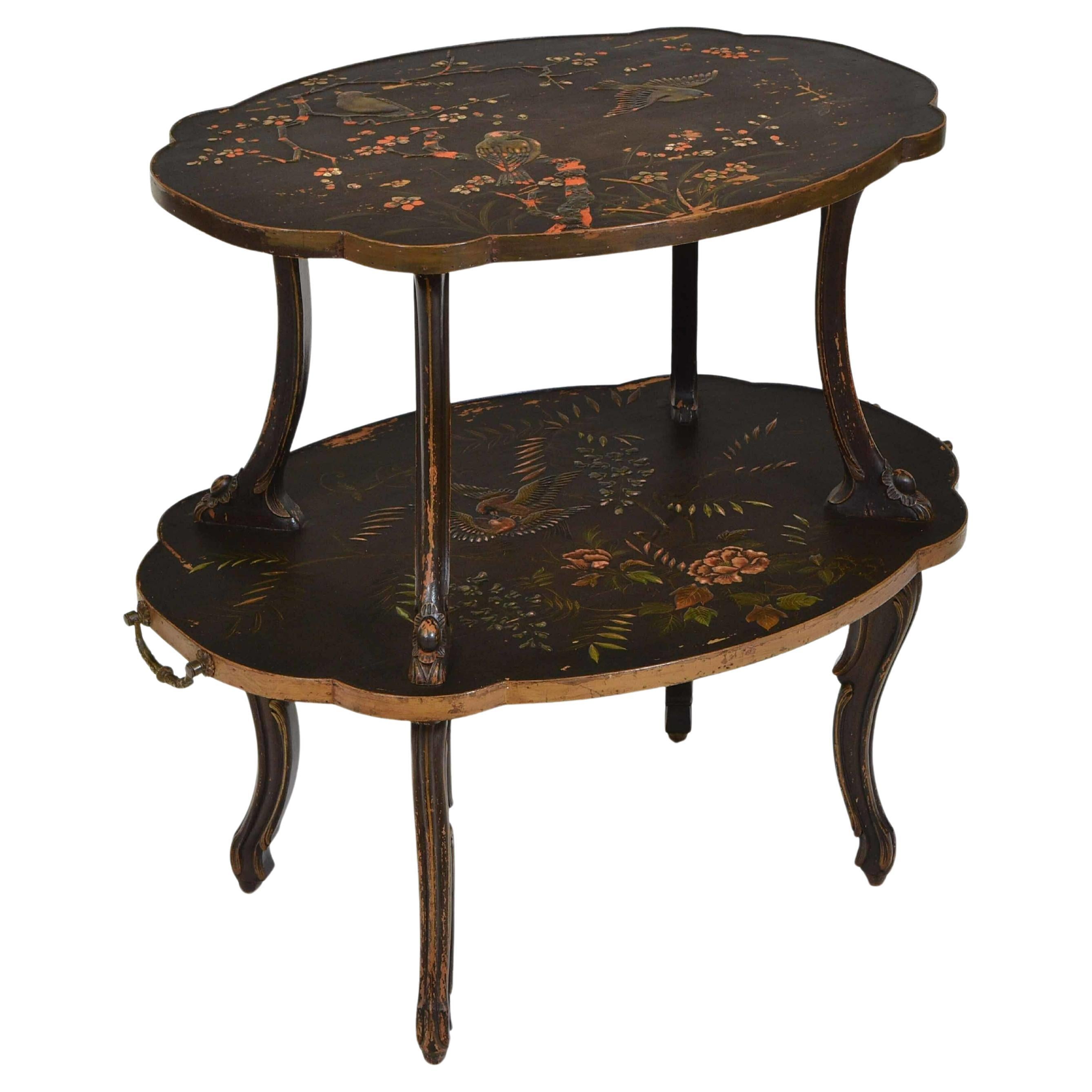 Late 19th Century Dutch Black & Gilt Japanned Low Etagere For Sale