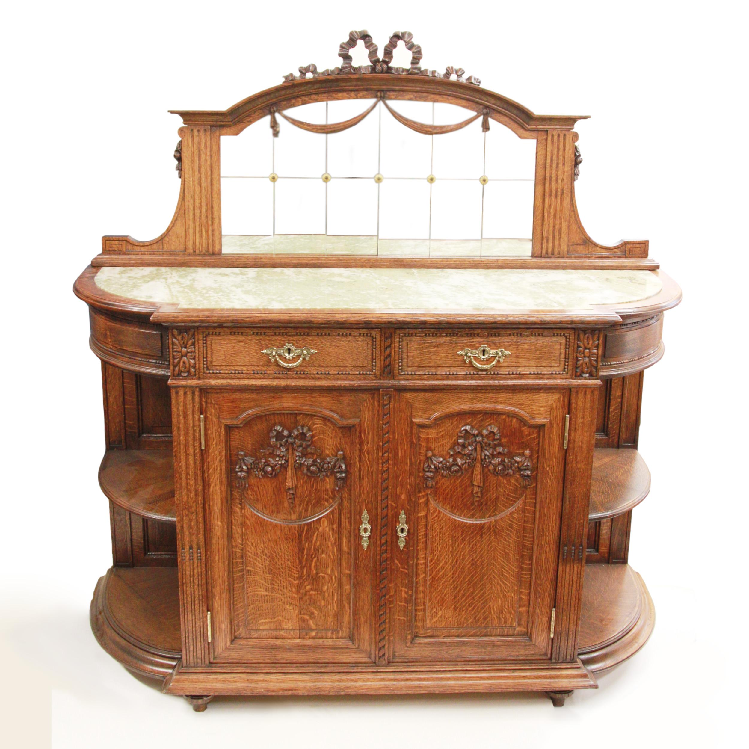 Louis XVI Late 19th Century Dutch Carved Oak & Marble Buffet Sideboard For Sale