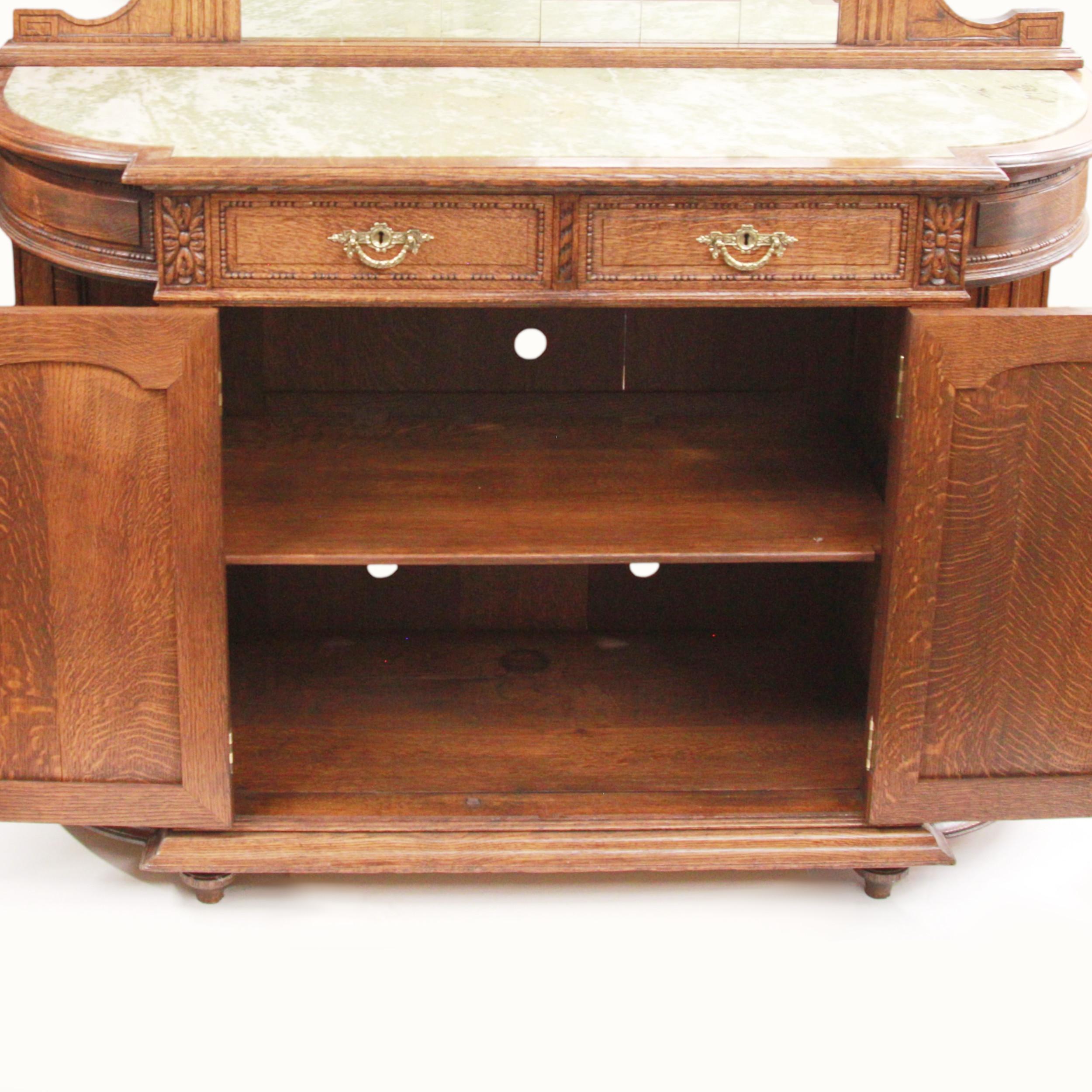 Late 19th Century Dutch Carved Oak & Marble Buffet Sideboard In Good Condition For Sale In Lafayette, IN