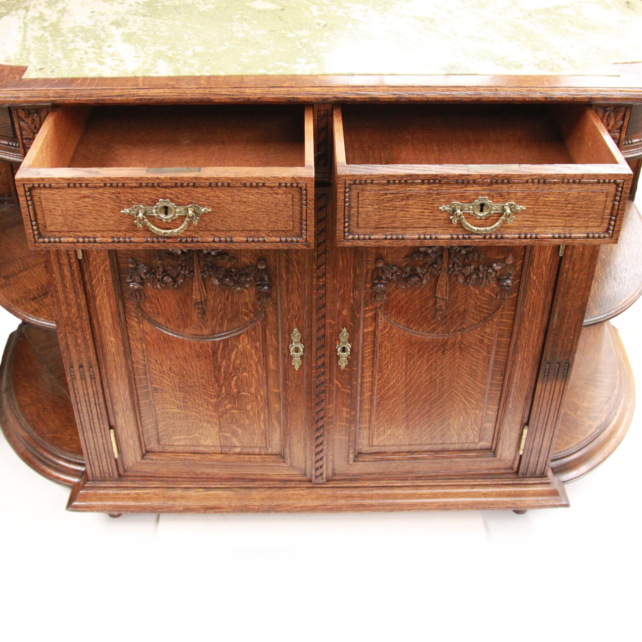 Late 19th Century Dutch Carved Oak & Marble Buffet Sideboard For Sale 1