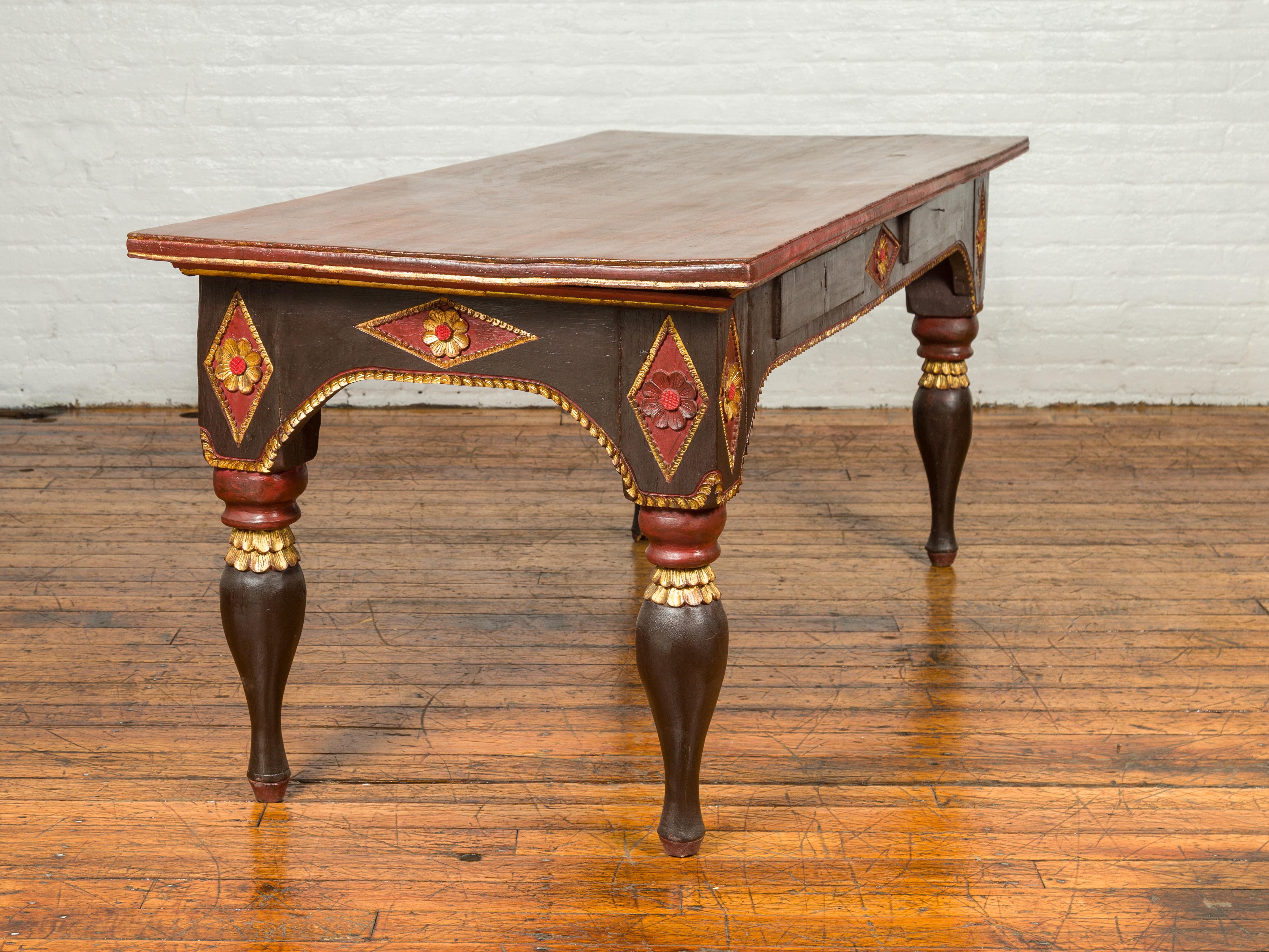 Late 19th Century Dutch Colonial Desk with Drawers, Diamonds and Gilt Rosettes 6
