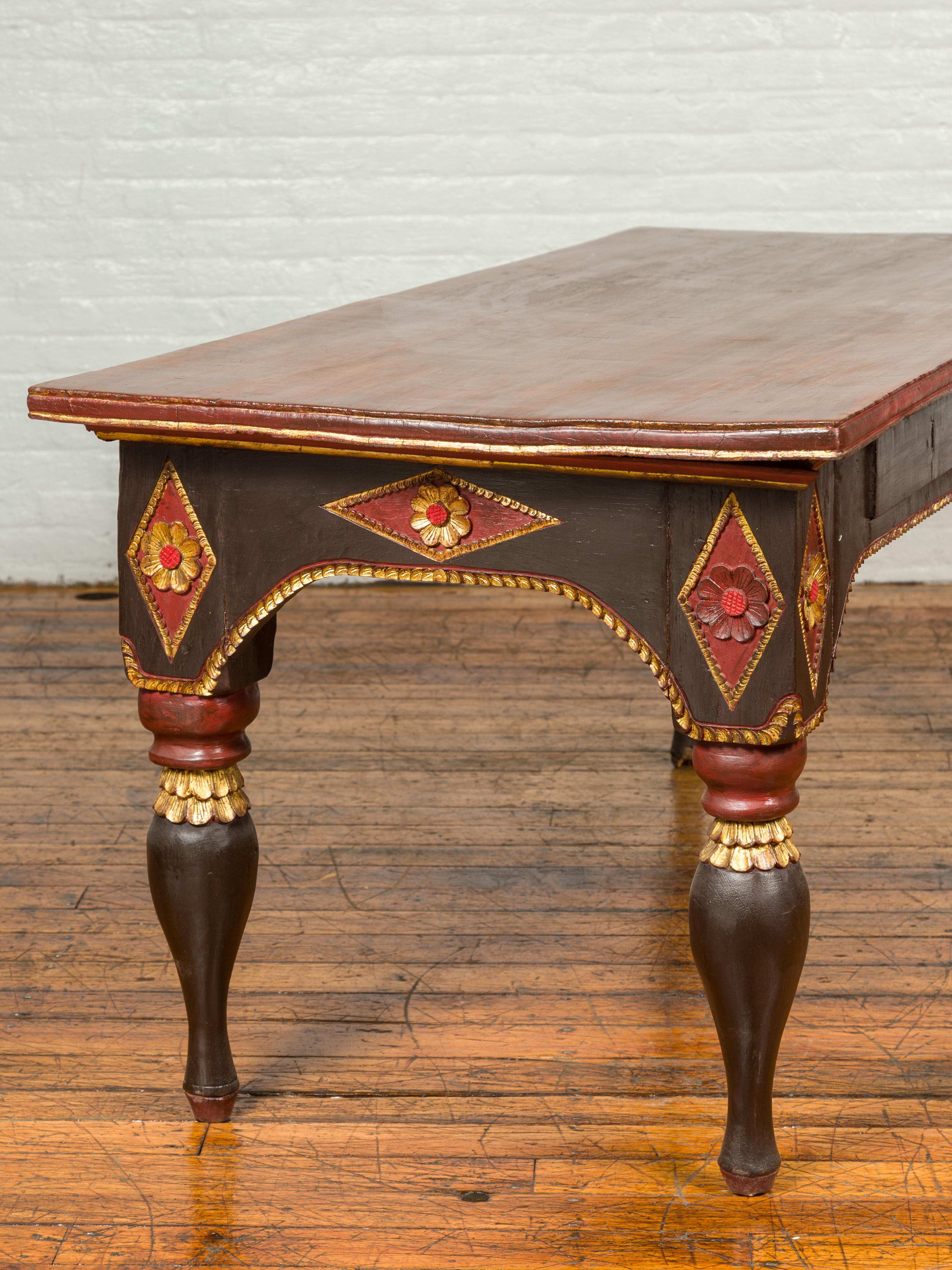 Late 19th Century Dutch Colonial Desk with Drawers, Diamonds and Gilt Rosettes 7