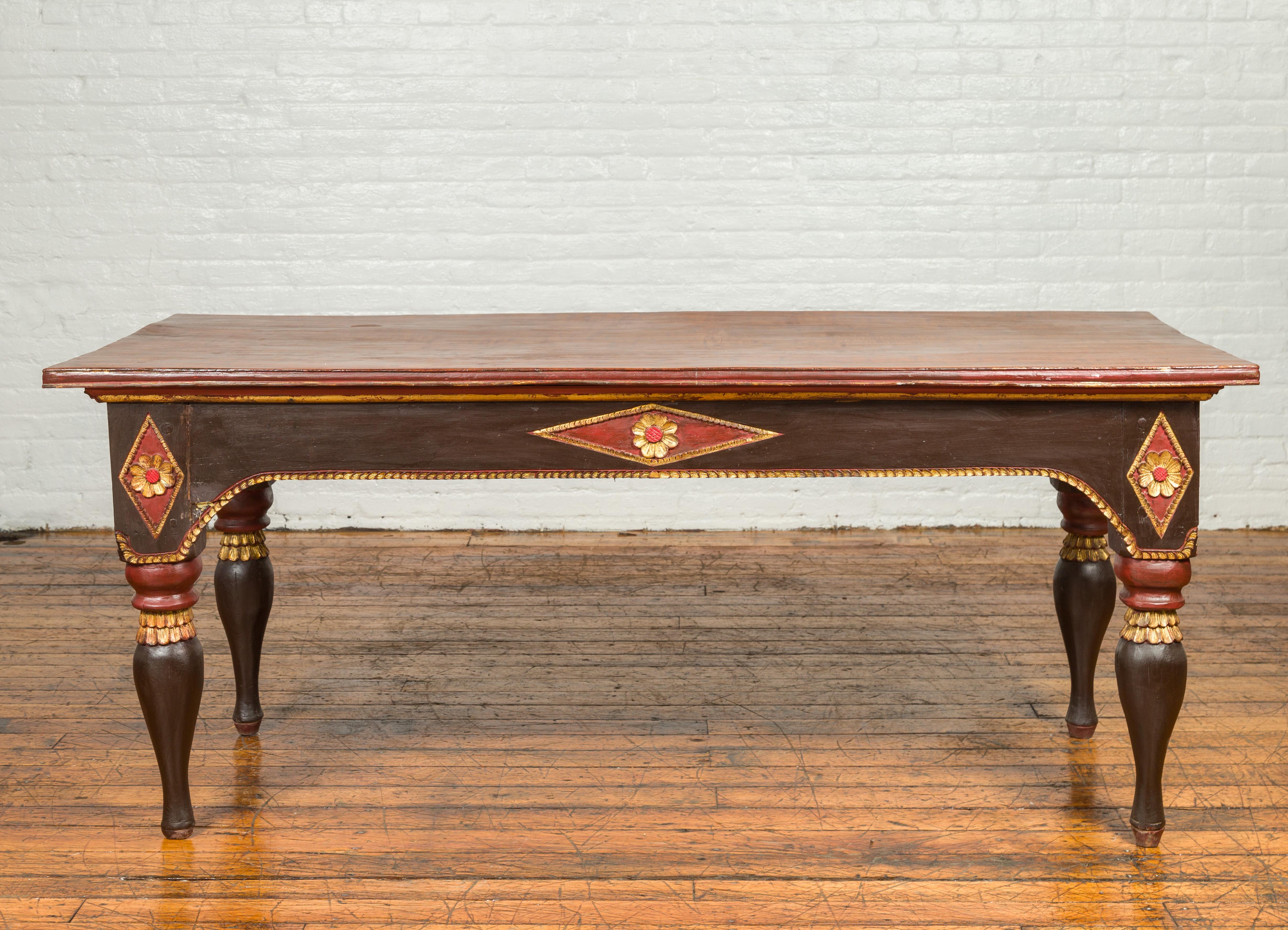 Late 19th Century Dutch Colonial Desk with Drawers, Diamonds and Gilt Rosettes 8