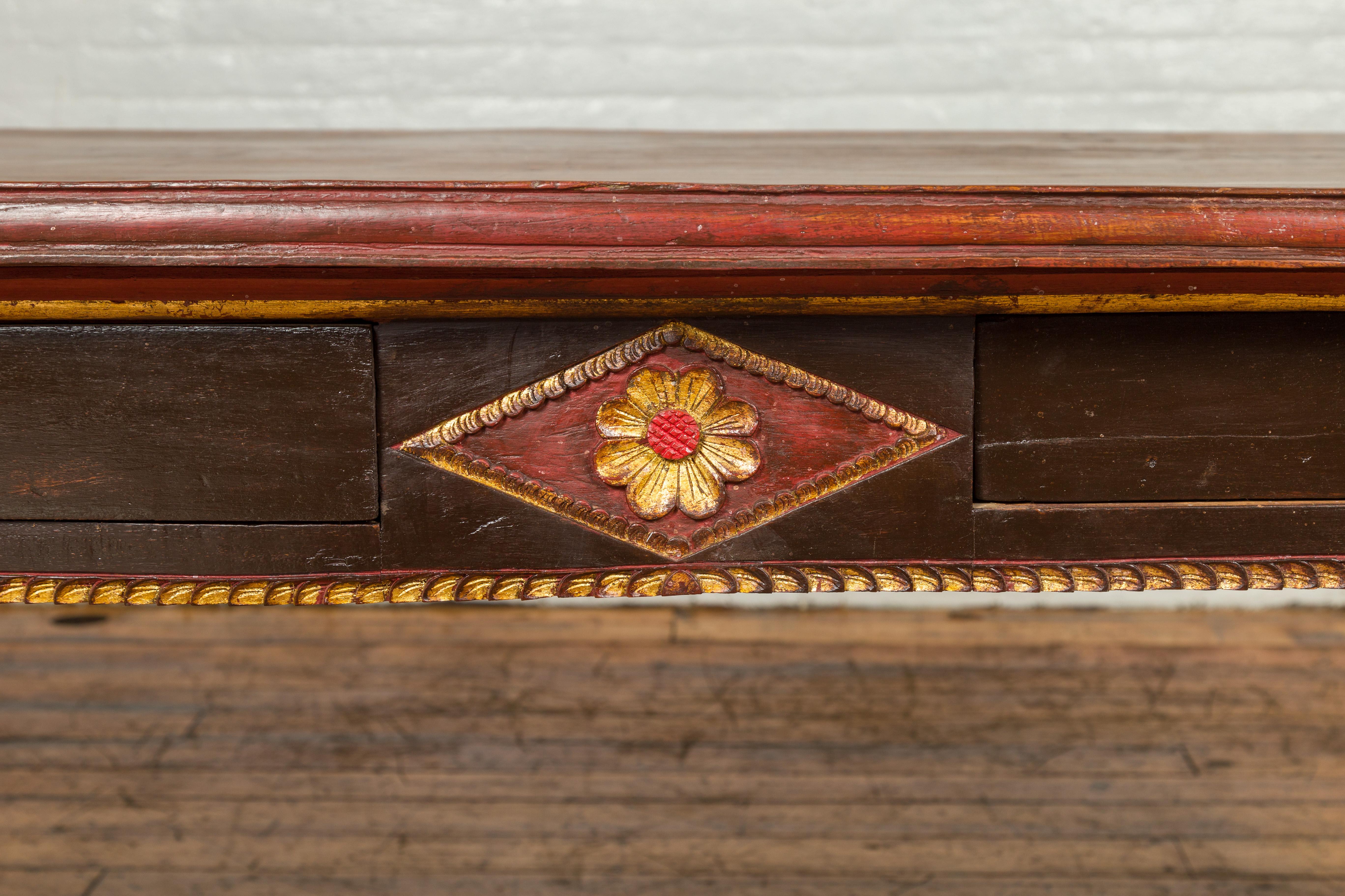 Late 19th Century Dutch Colonial Desk with Drawers, Diamonds and Gilt Rosettes 2