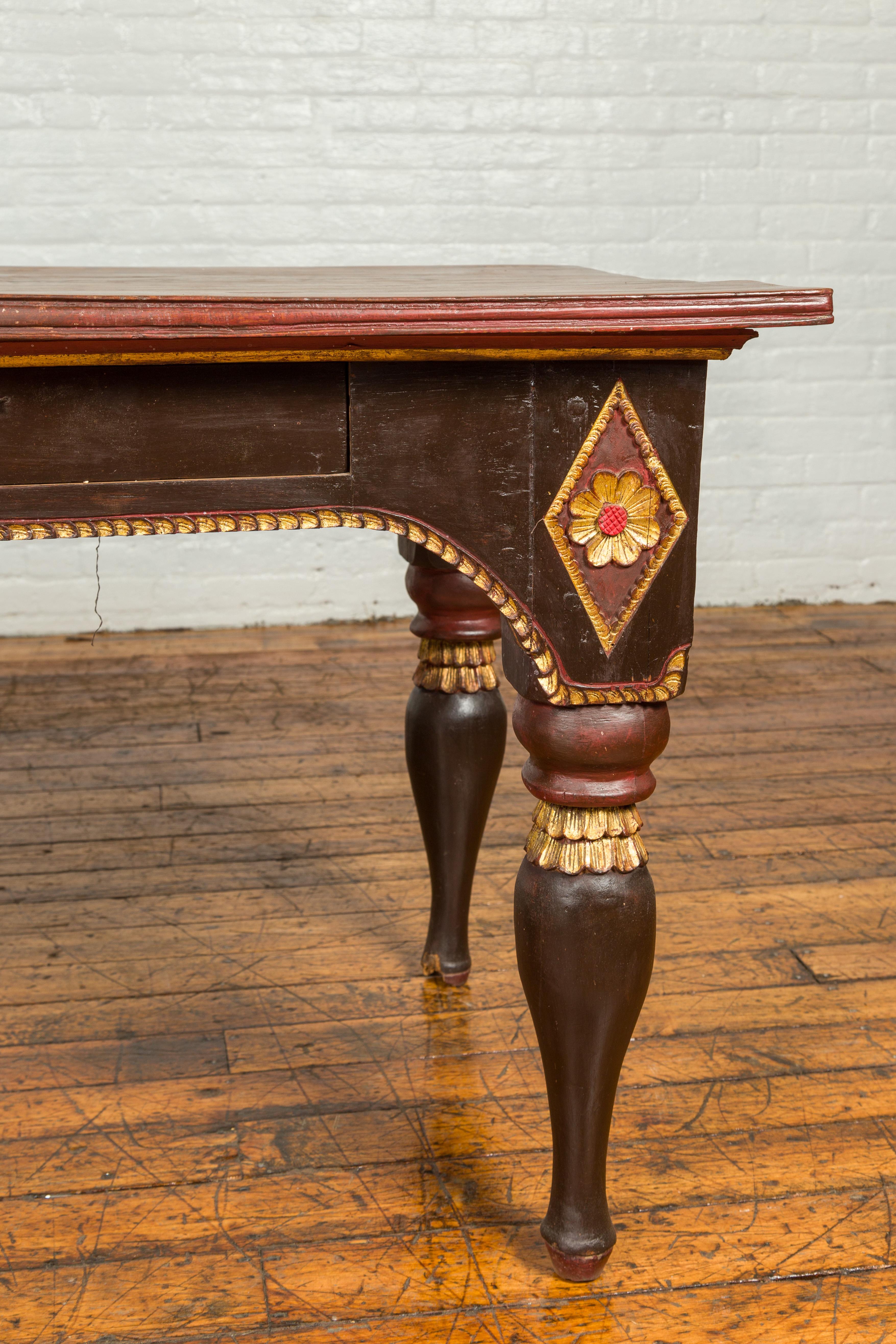 Late 19th Century Dutch Colonial Desk with Drawers, Diamonds and Gilt Rosettes 3