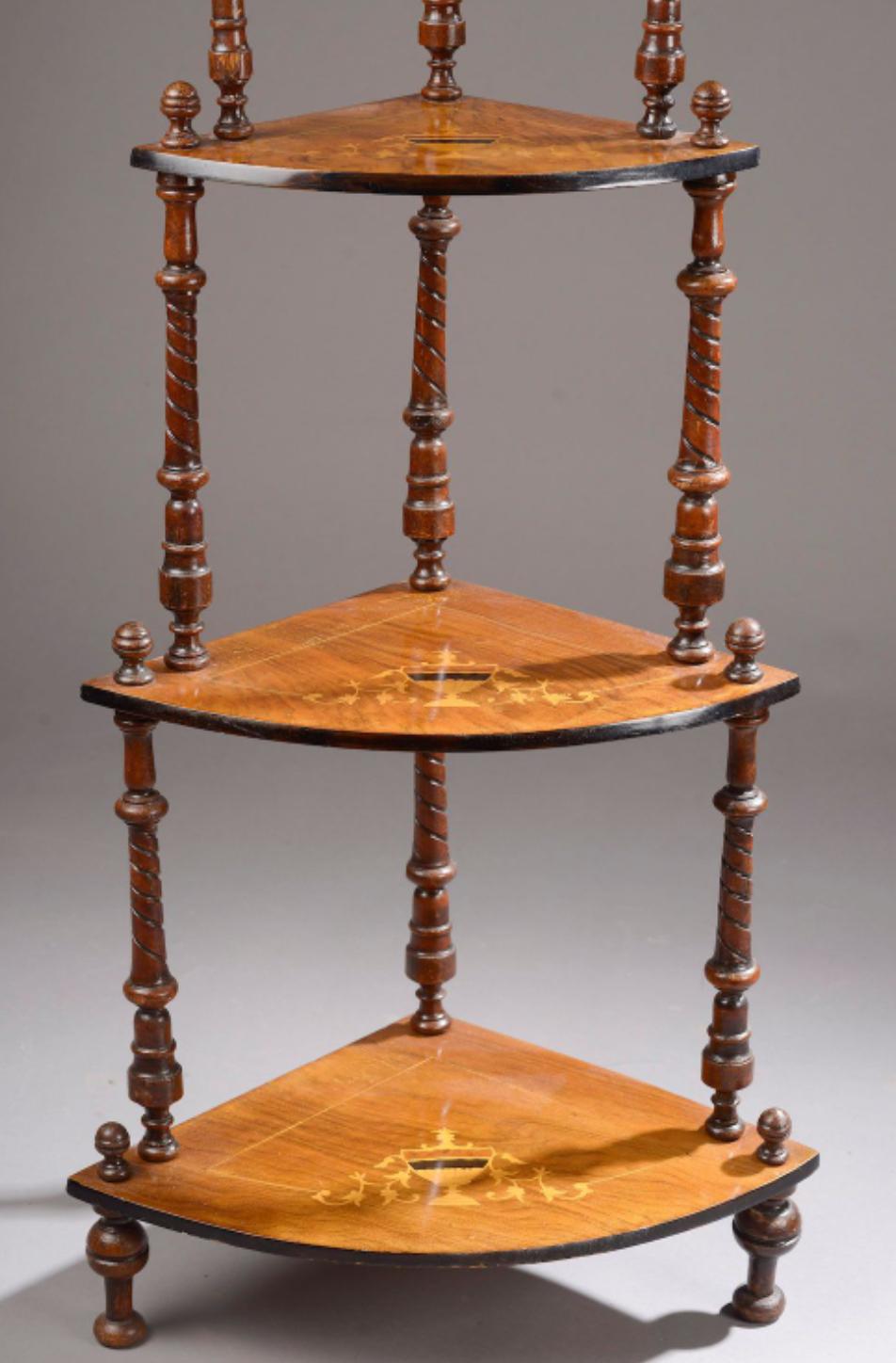 Hand-Carved Late 19th Century Dutch Hand Carved Corner Shelf with Inlaid Decorations For Sale