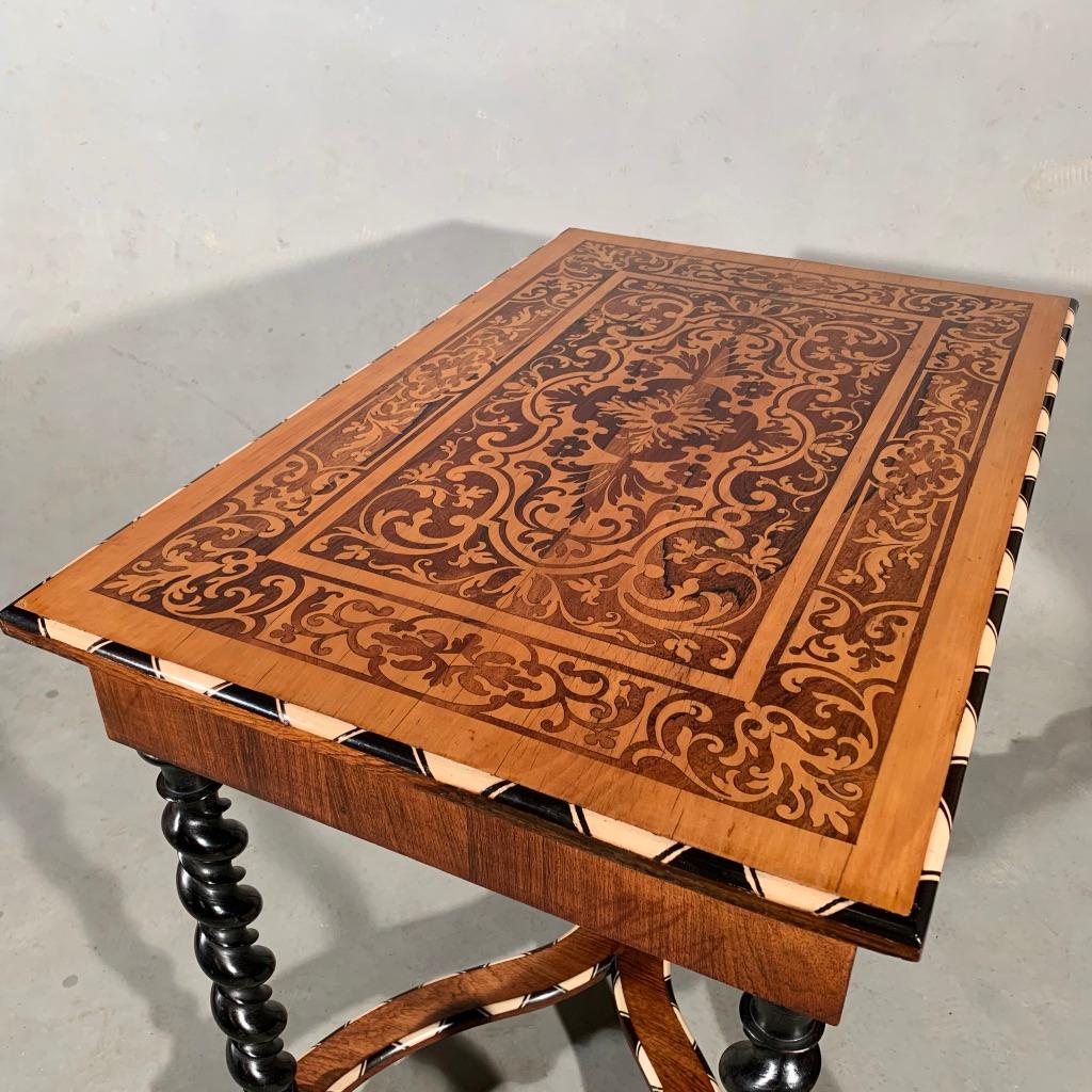 Dutch Colonial Late 19th Century Dutch Marquetry with Bone and Ebony Inlay Side Table 