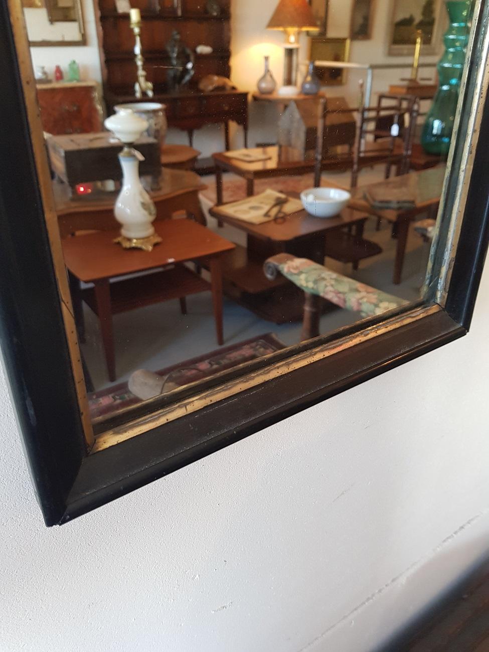 Late 19th Century Dutch Mirror with a Black Lacquered Wooden Frame In Good Condition In Raalte, NL