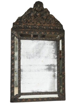 Late 19th Century Dutch Pressed Metal Wall Mirror With Floral Decorative Motifs