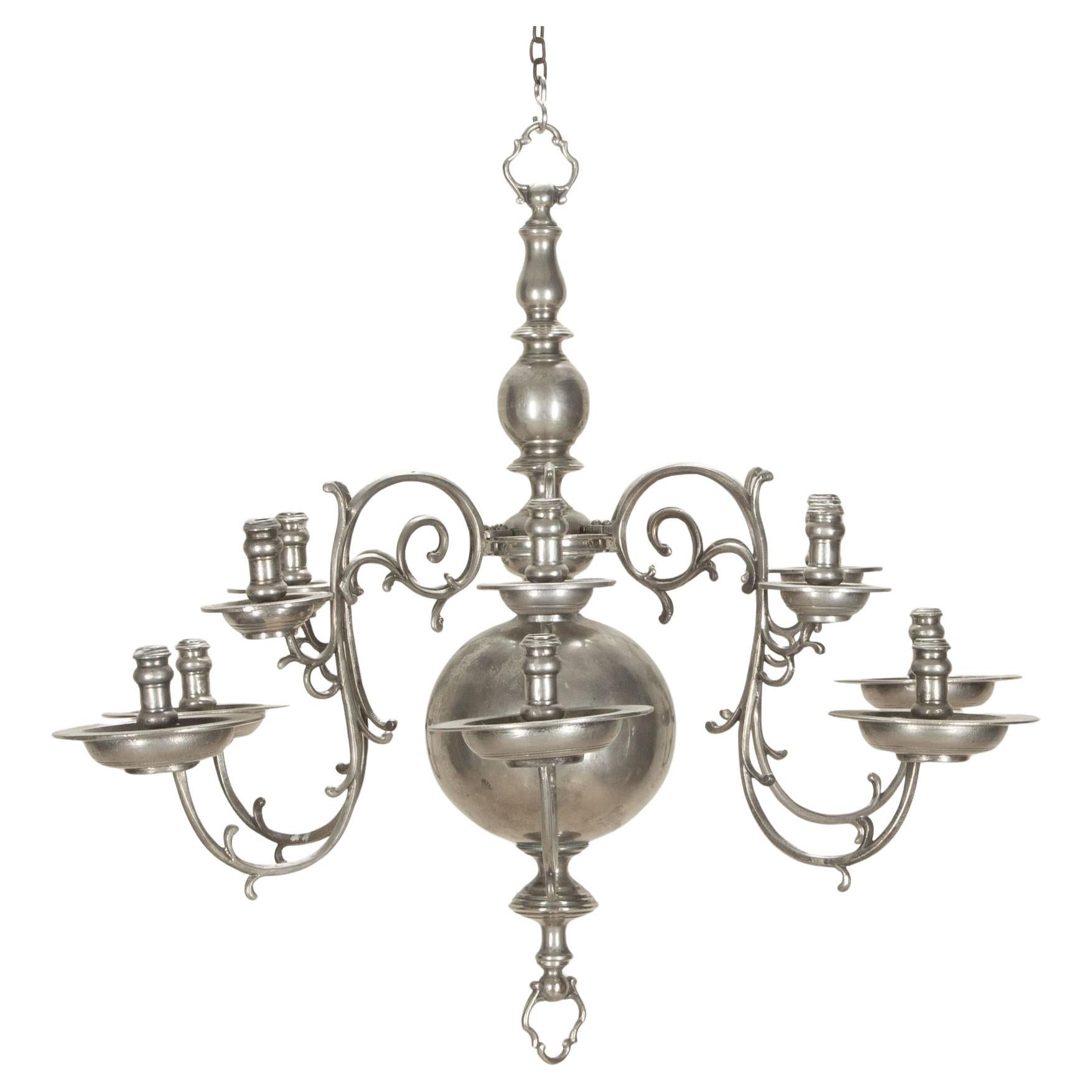 Lampadario a candela in argento olandese della fine del XIX secolo