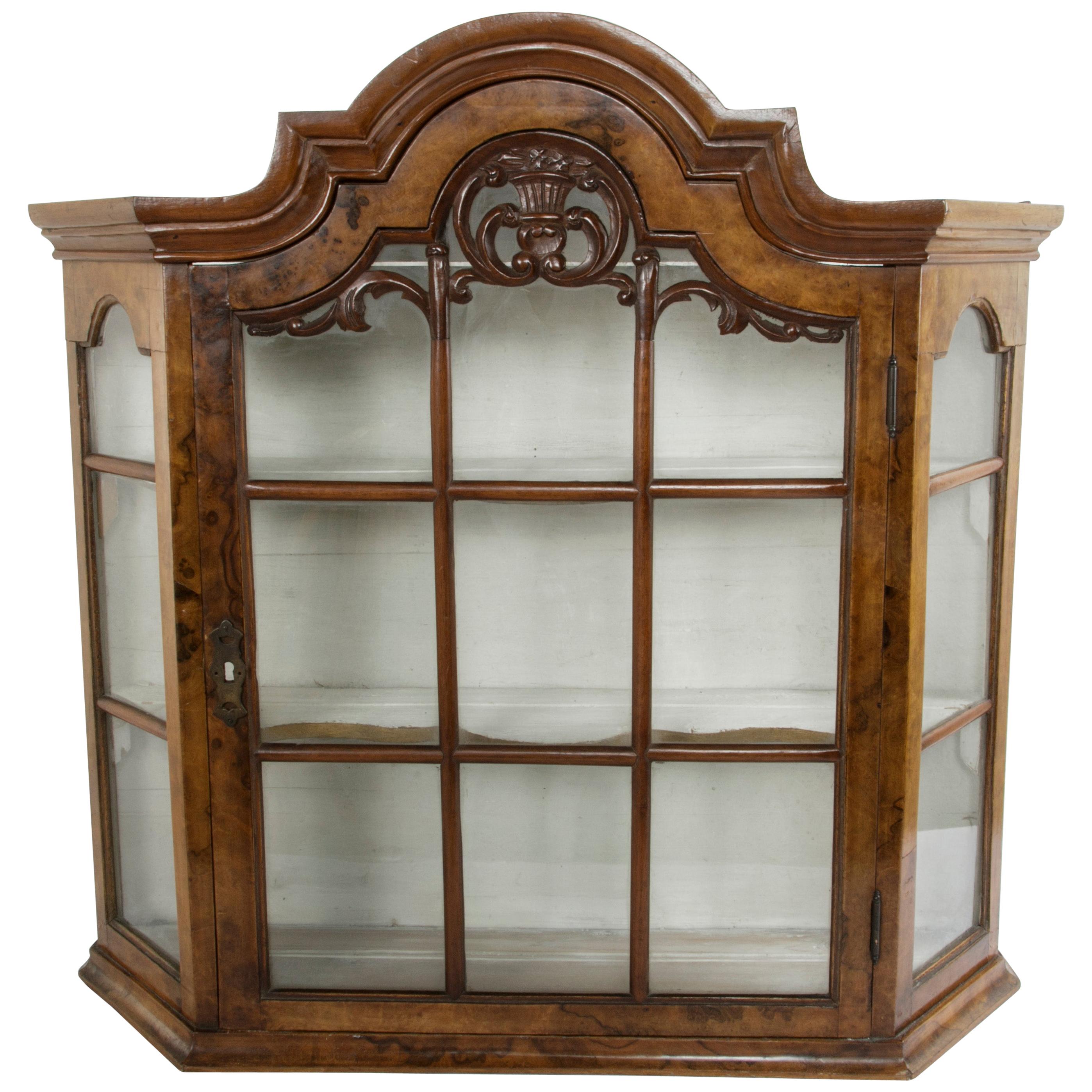 Late 19th Century Dutch Walnut Wall Cabinet or Table Top Vitrine with Glass