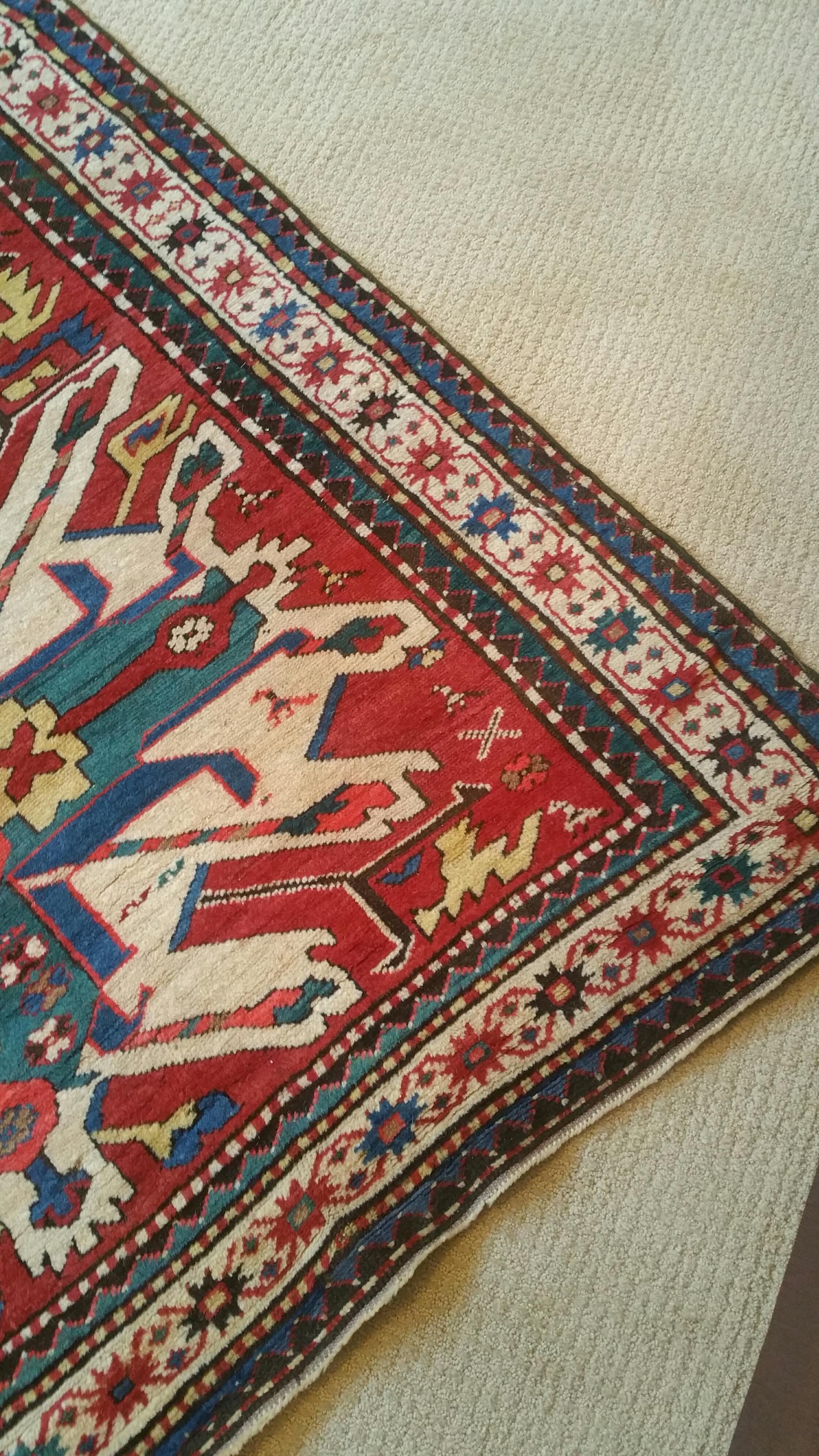 Late 19th Century Eagle Kazak Chelaberd Wool Rug Carpet For Sale 5