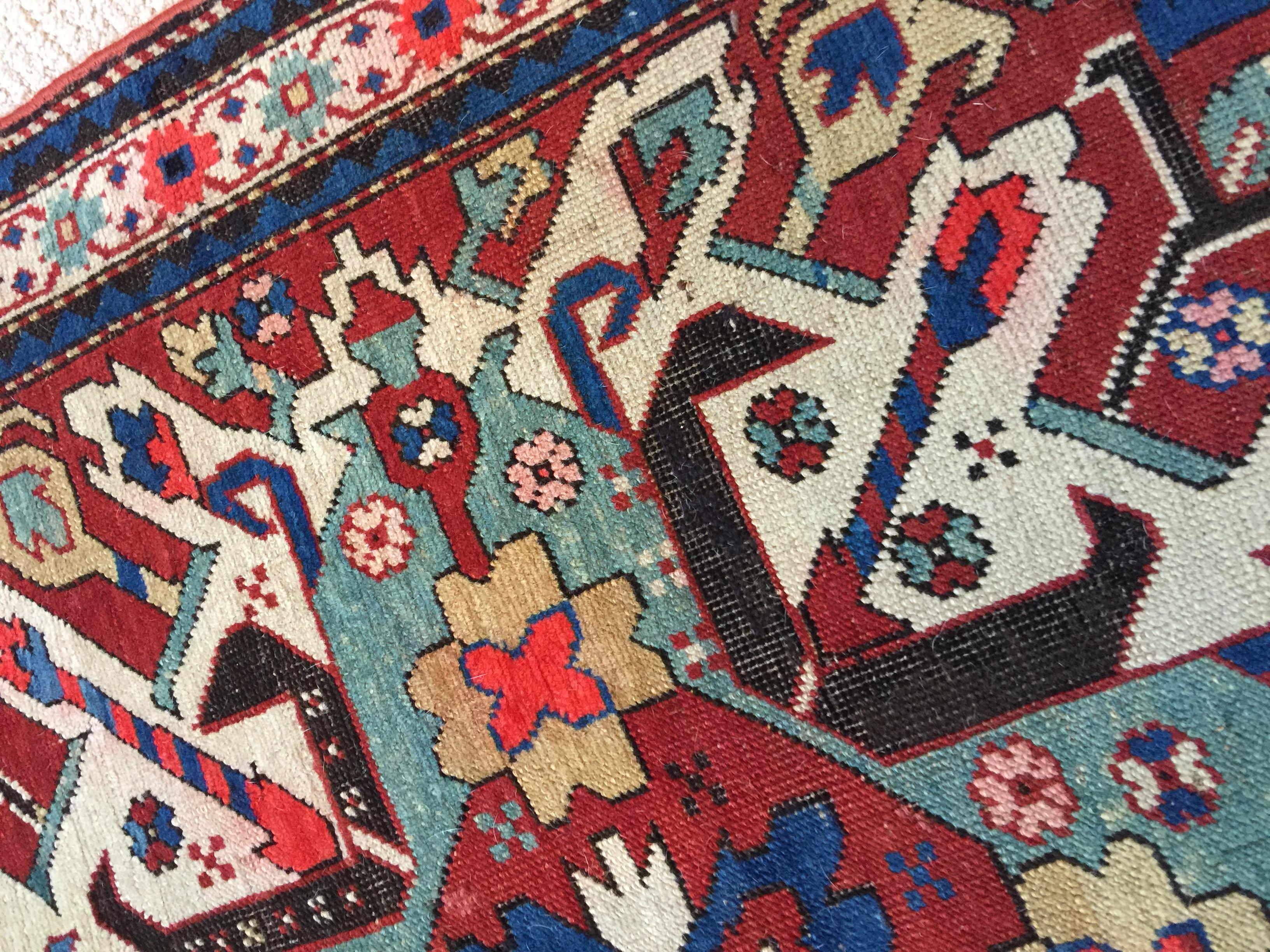 Late 19th Century Eagle Kazak Chelaberd Wool Rug Carpet For Sale 6