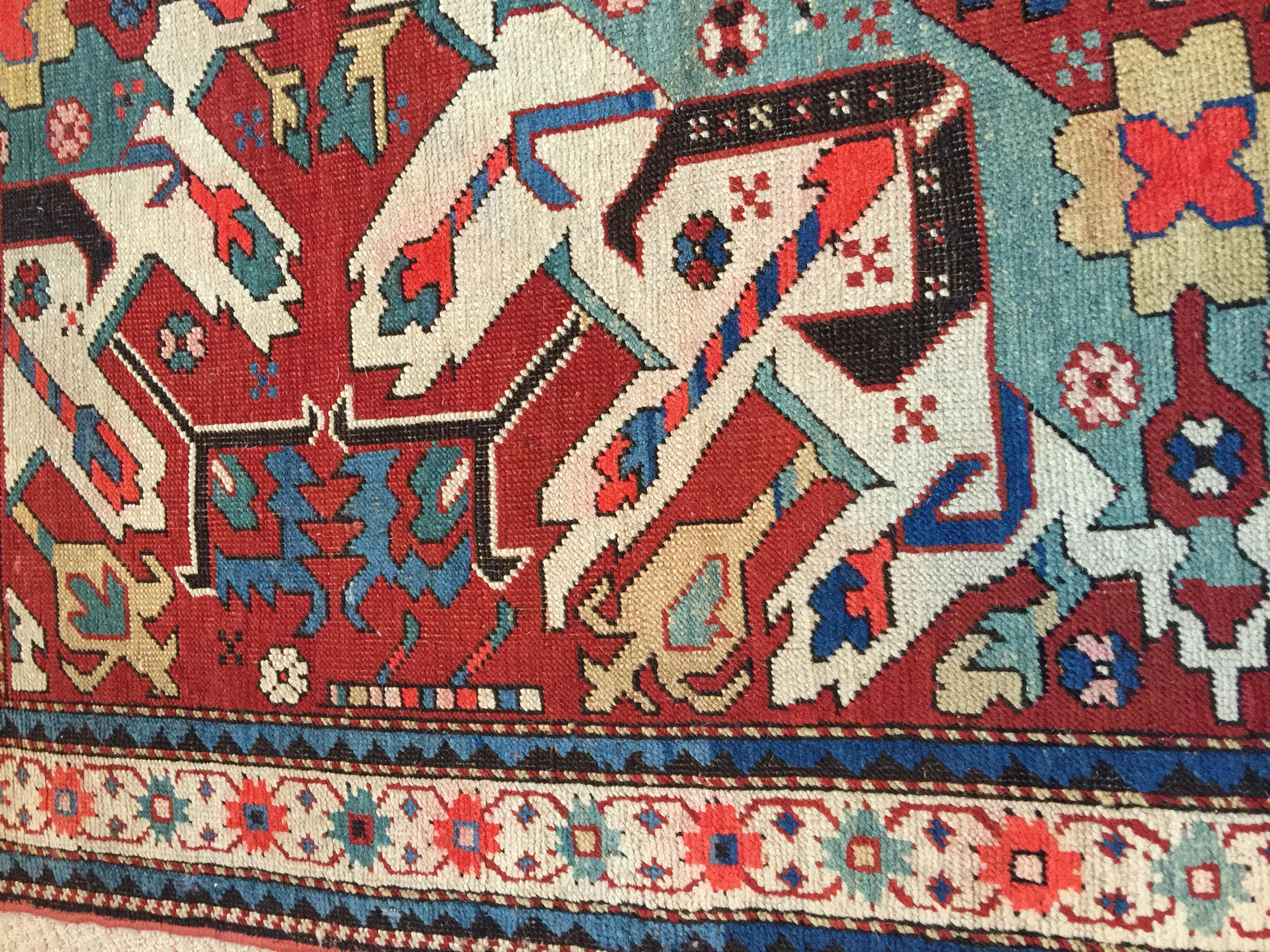 Late 19th Century Eagle Kazak Chelaberd Wool Rug Carpet For Sale 7