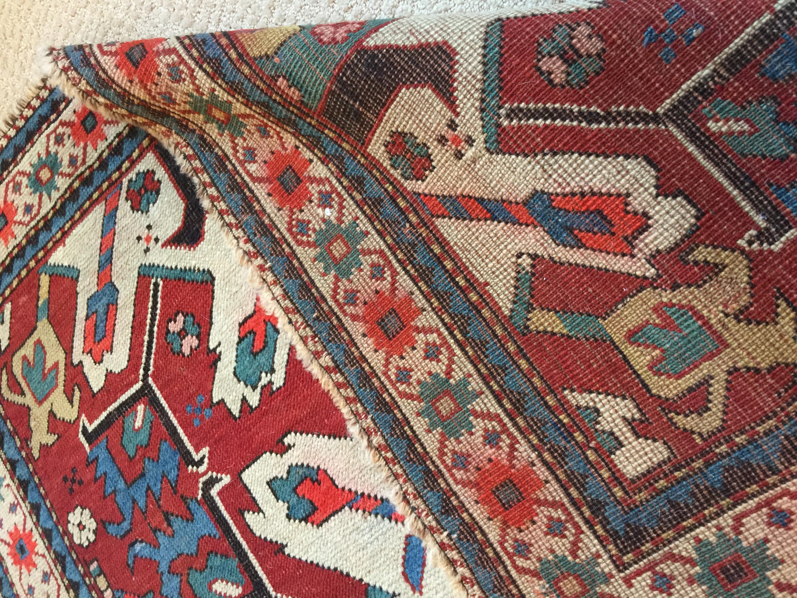 Late 19th Century Eagle Kazak Chelaberd Wool Rug Carpet For Sale 8