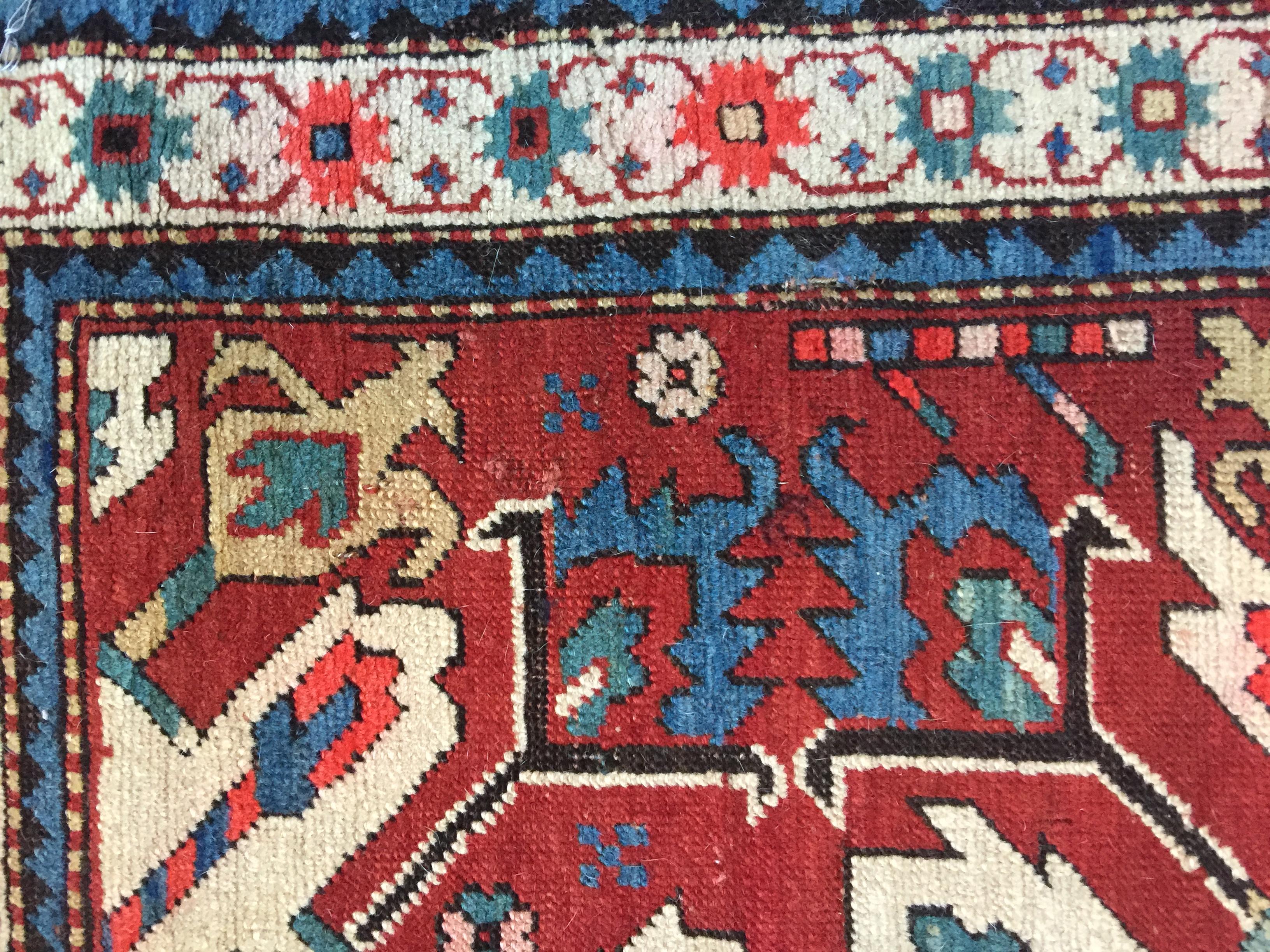 Late 19th Century Eagle Kazak Chelaberd Wool Rug Carpet For Sale 9