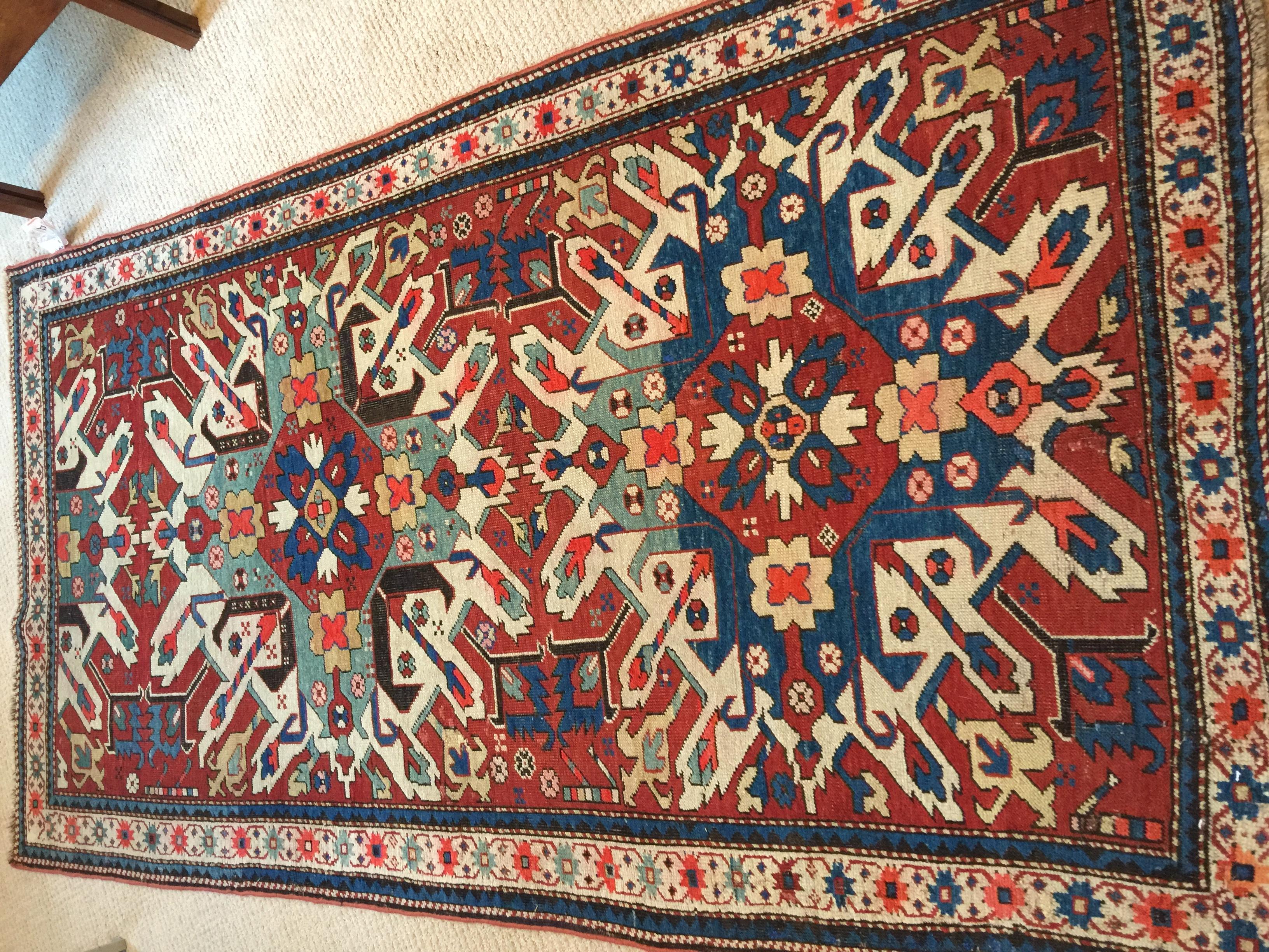 Caucasian Late 19th Century Eagle Kazak Chelaberd Wool Rug Carpet For Sale