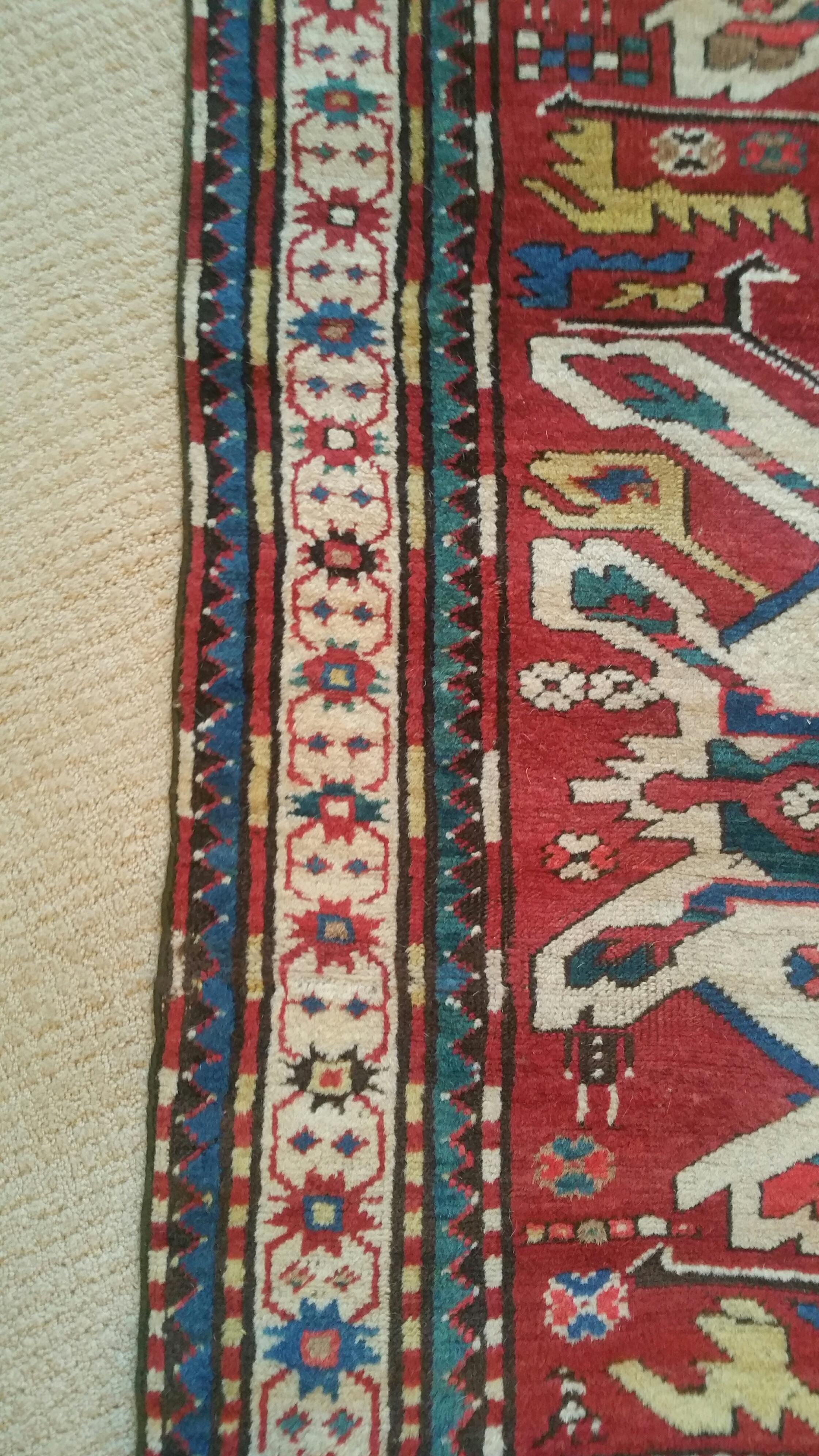 Hand-Knotted Late 19th Century Eagle Kazak Chelaberd Wool Rug Carpet For Sale