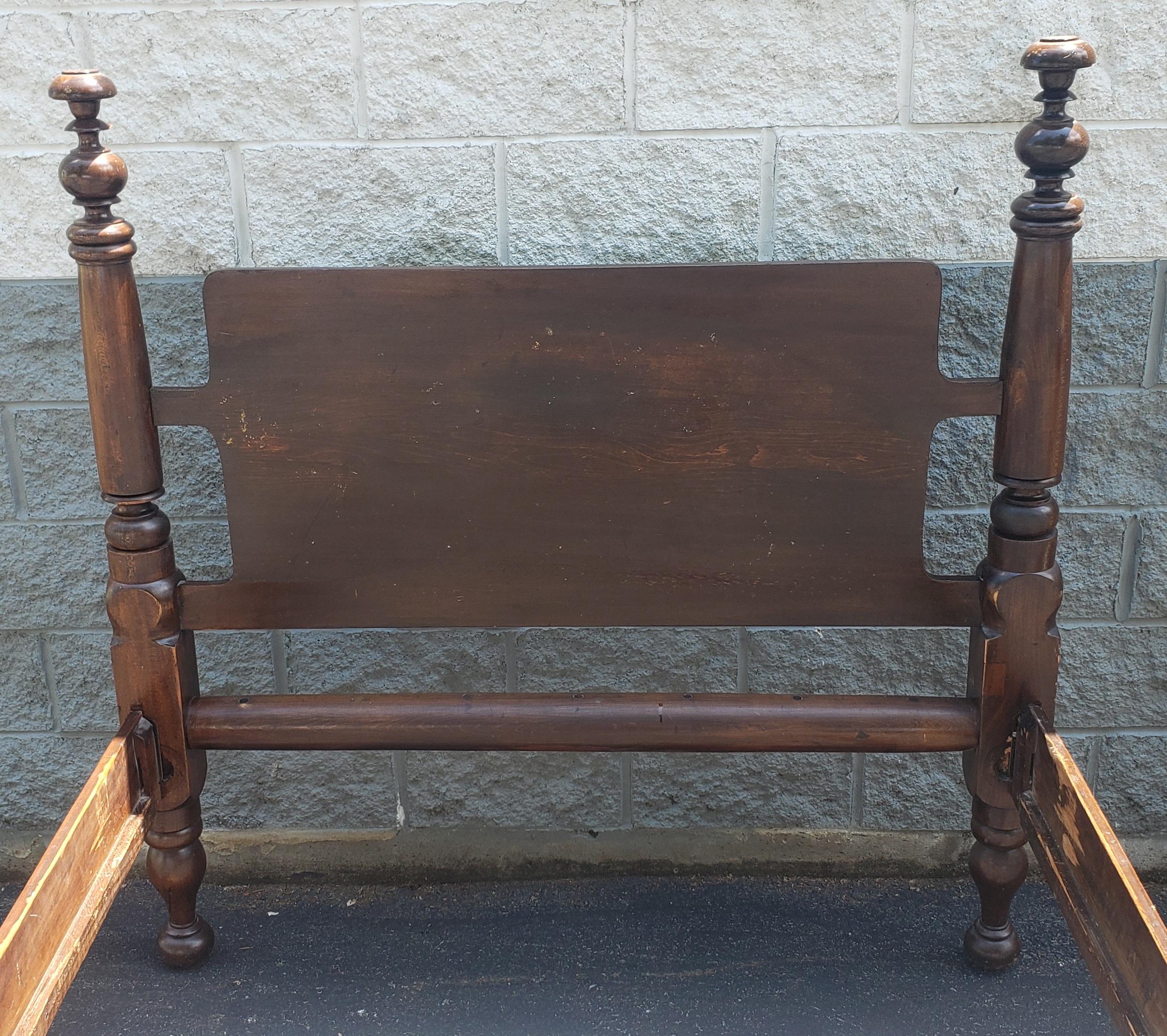 Stained Late 19th Century Early American Style Semi Post Pine Full Size Bed For Sale