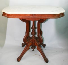 Antique  East Lake Victorian Walnut and Marble Parlor/Center Table Circa 1890