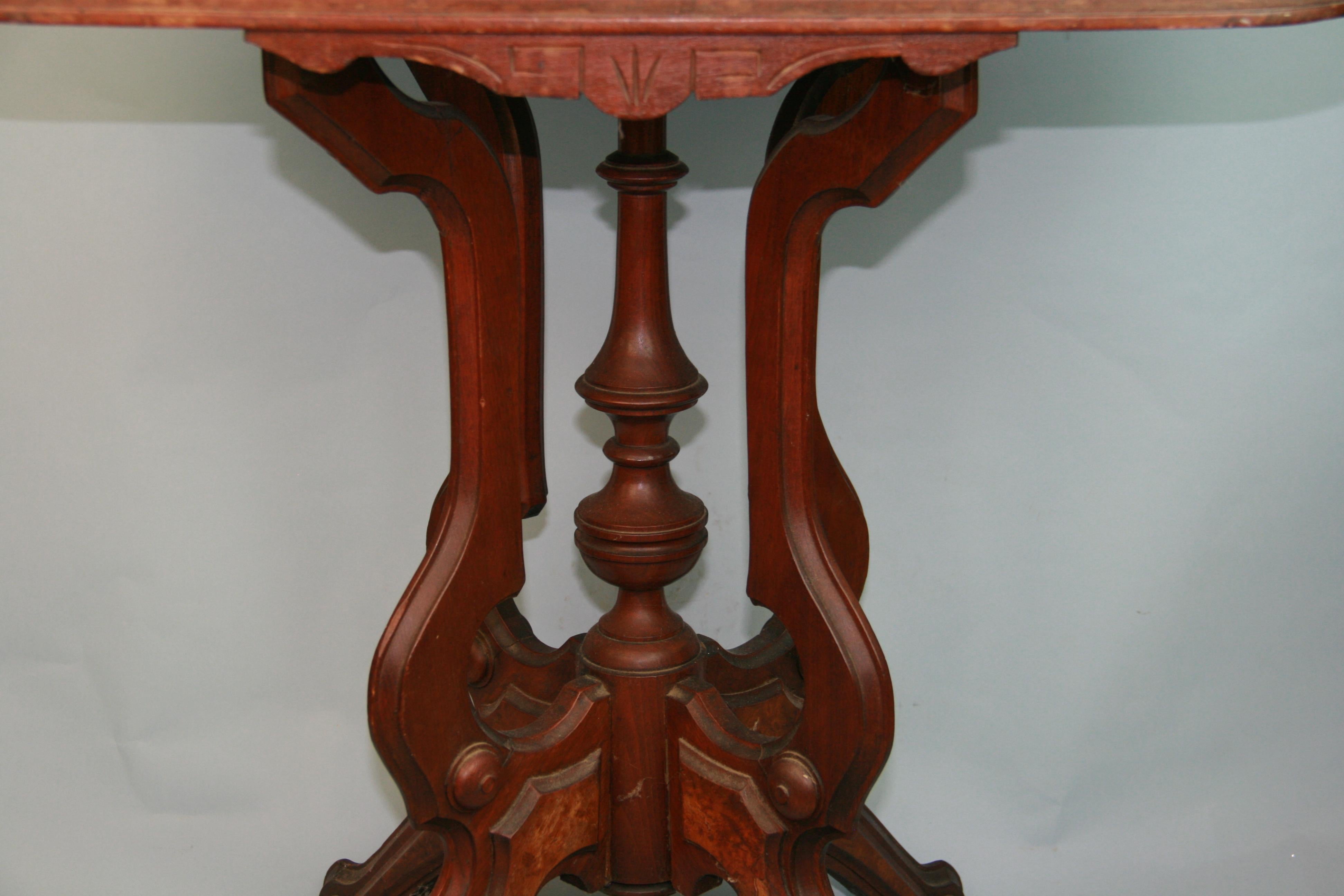 19th Century Antique  East Lake Victorian Walnut and Marble Parlor/Center Table Circa 1890