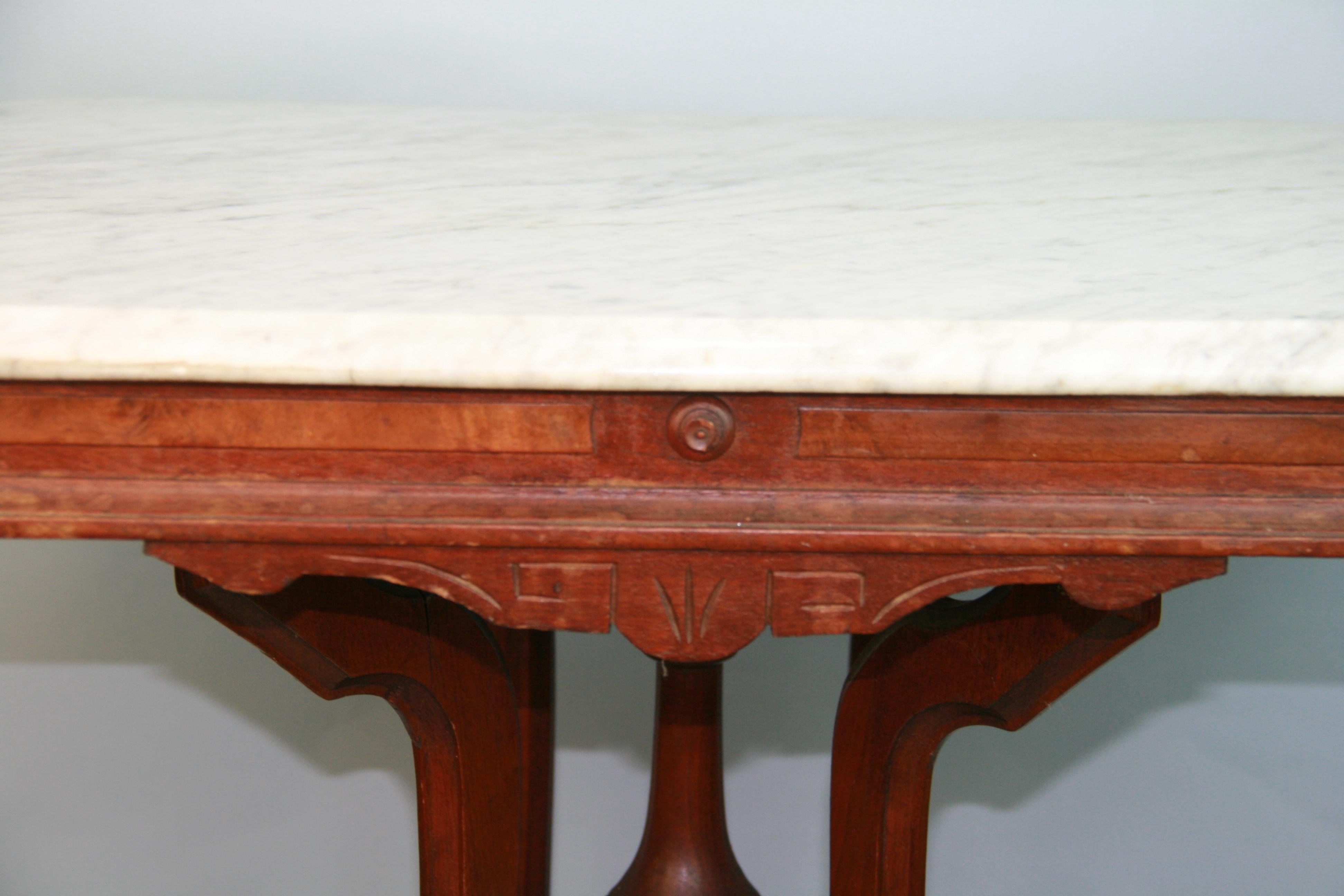 Antique  East Lake Victorian Walnut and Marble Parlor/Center Table Circa 1890 2