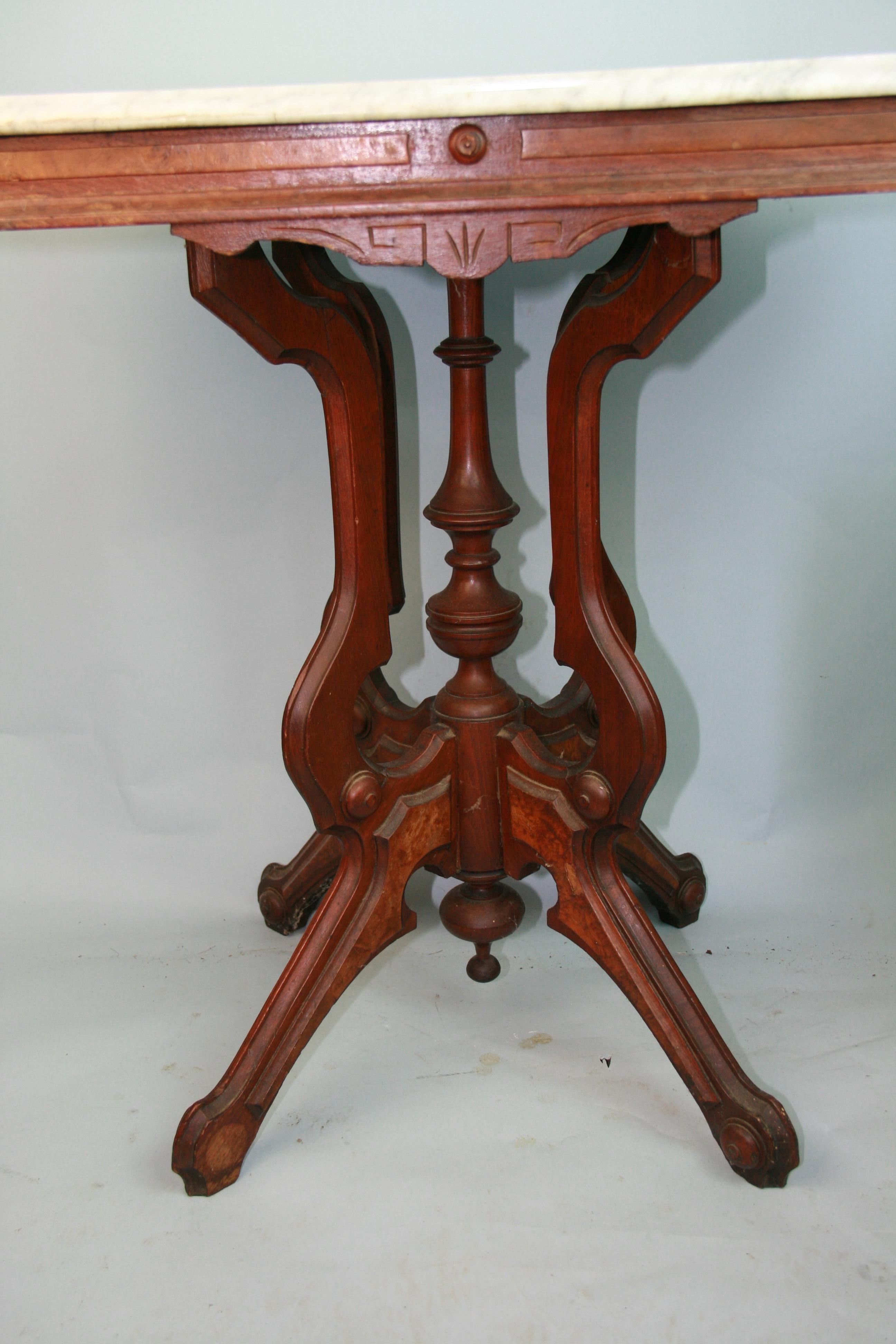Antique  East Lake Victorian Walnut and Marble Parlor/Center Table Circa 1890 3