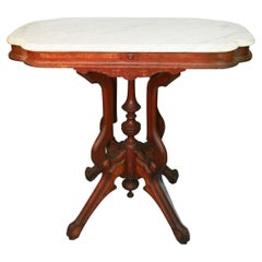 Antique  East Lake Victorian Walnut and Marble Parlor/Center Table Circa 1890