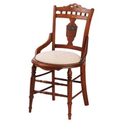 Antique Late 19th Century Eastlake Carved Oak Accent Chair with New Glant Upholstery