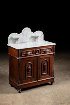Late 19th Century Eastlake Victorian Walnut Commode Wash Stand with Marble Top