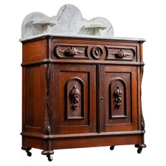 Late 19th Century Eastlake Victorian Walnut Commode Wash Stand with Marble Top