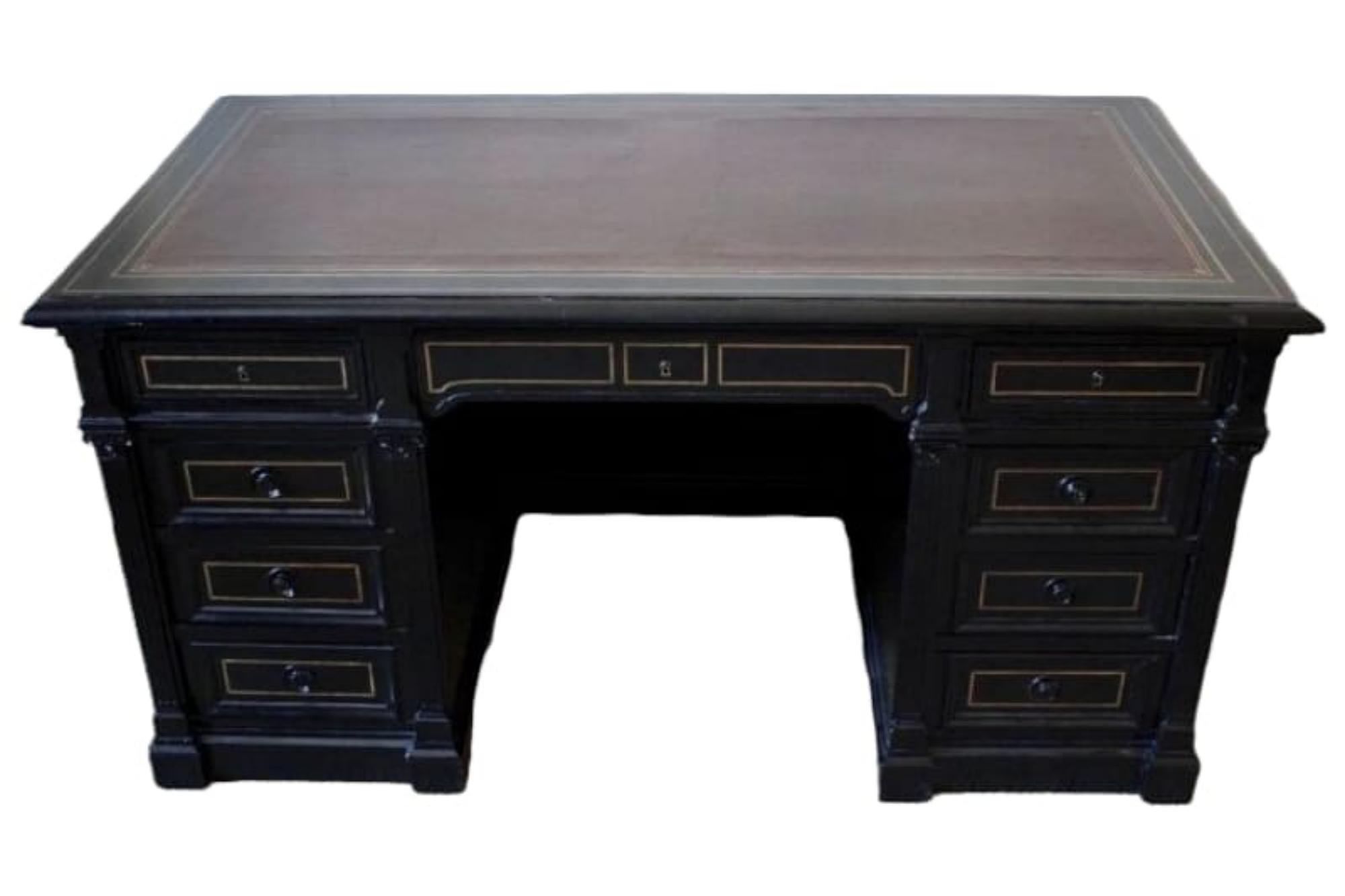 Art Deco Late 19th Century Ebonised and Brass Inlay Desk by Maison Krieger For Sale