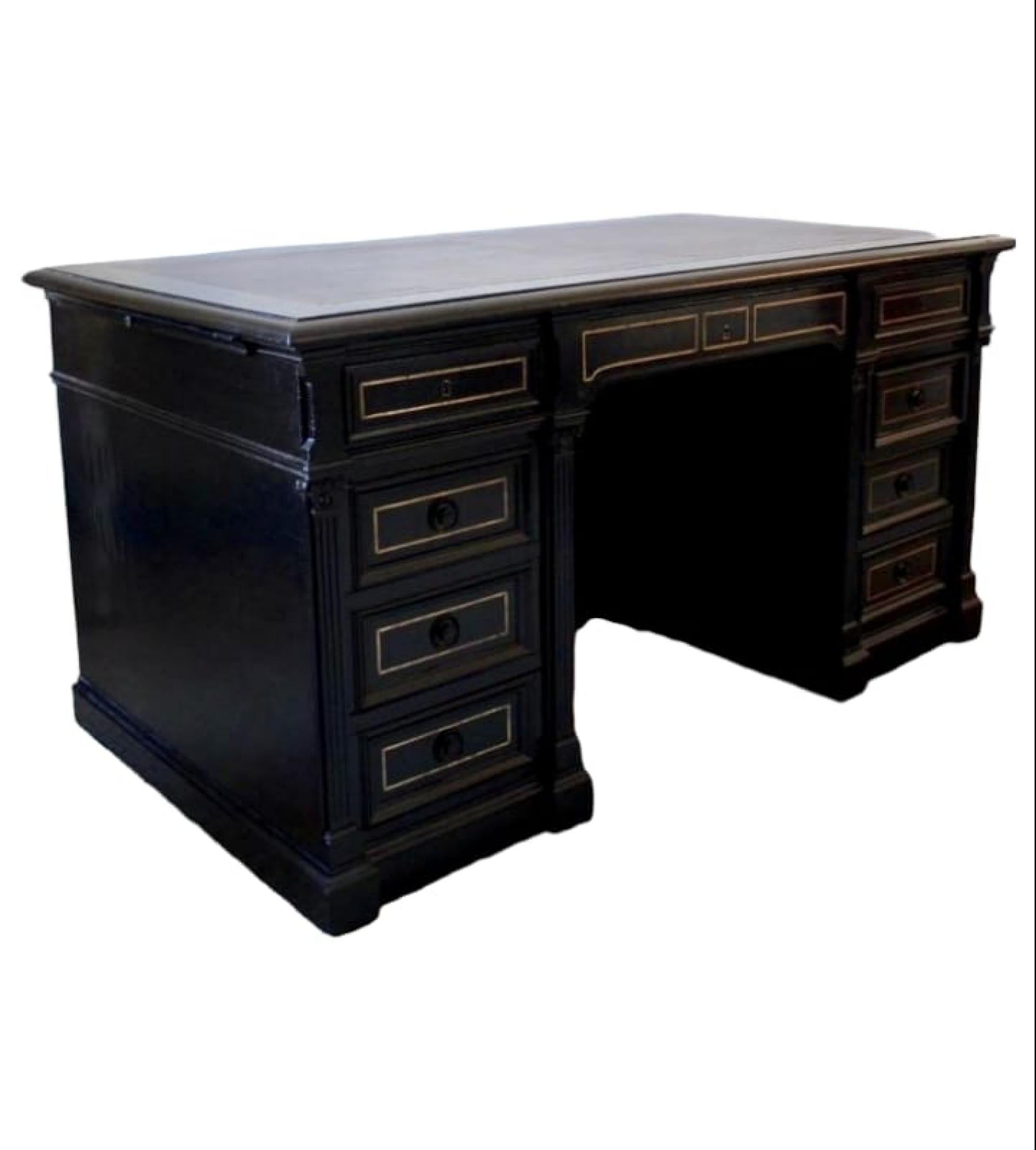 French Late 19th Century Ebonised and Brass Inlay Desk by Maison Krieger For Sale