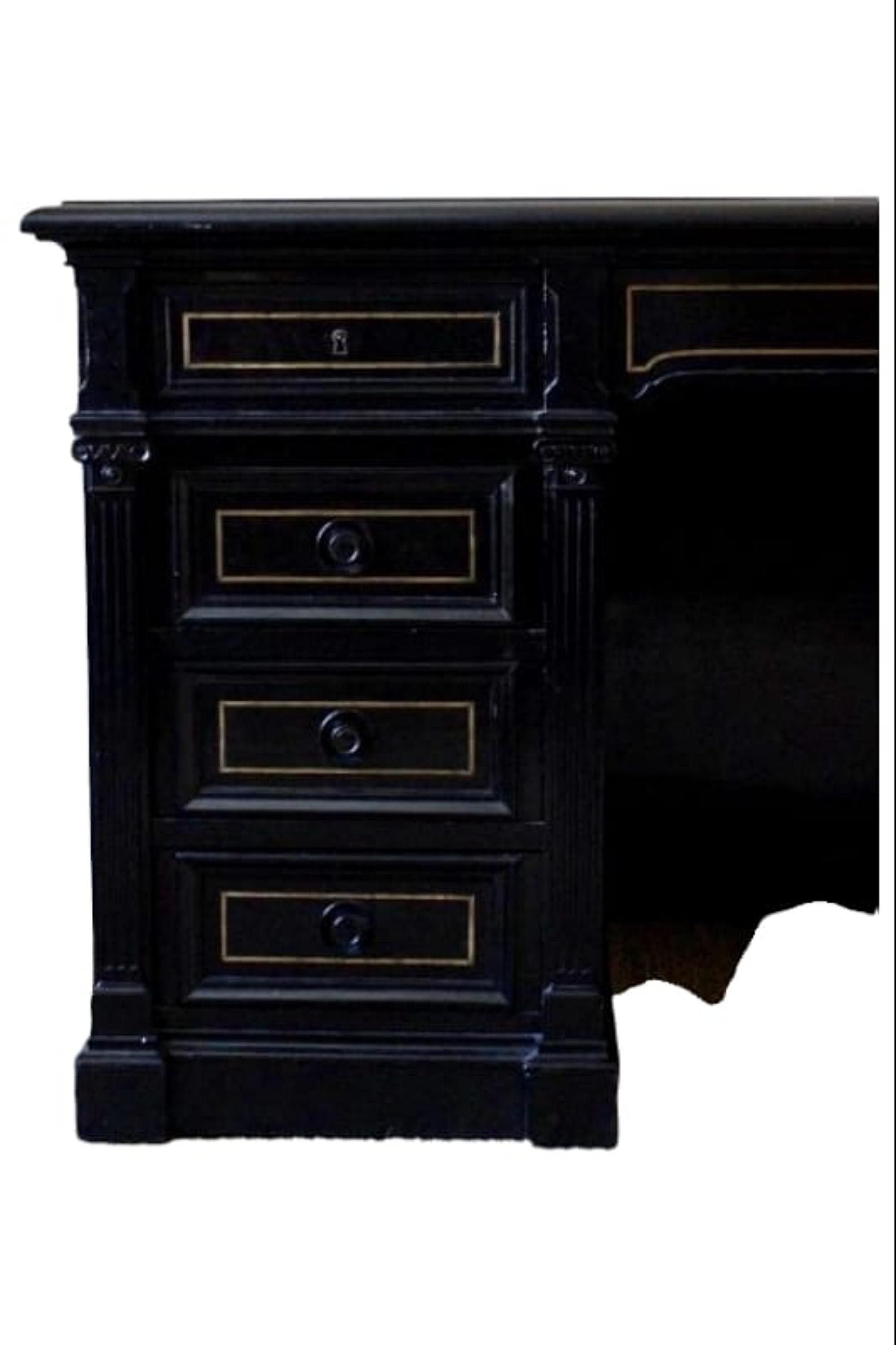 Hand-Crafted Late 19th Century Ebonised and Brass Inlay Desk by Maison Krieger For Sale