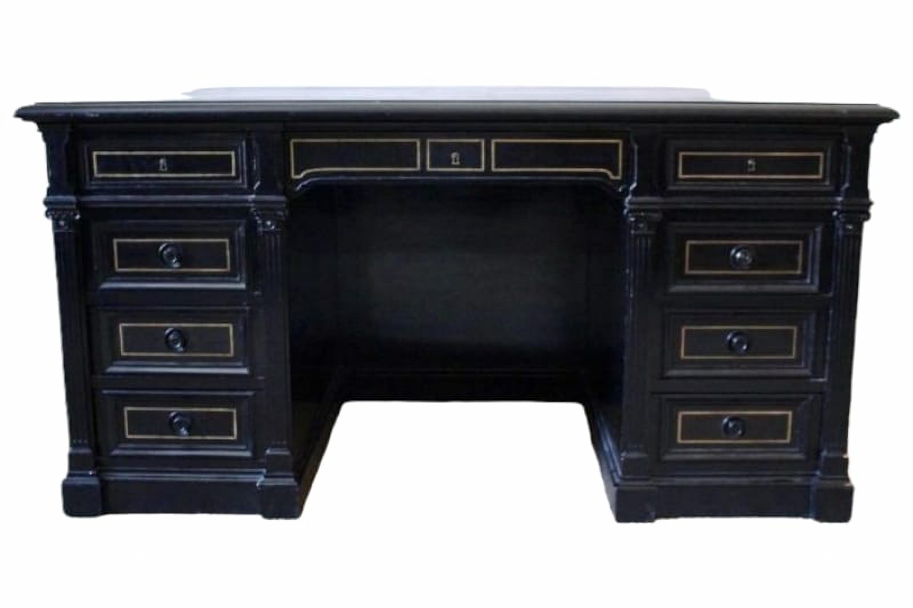 Late 19th Century Ebonised and Brass Inlay Desk by Maison Krieger In Good Condition For Sale In Madrid, ES